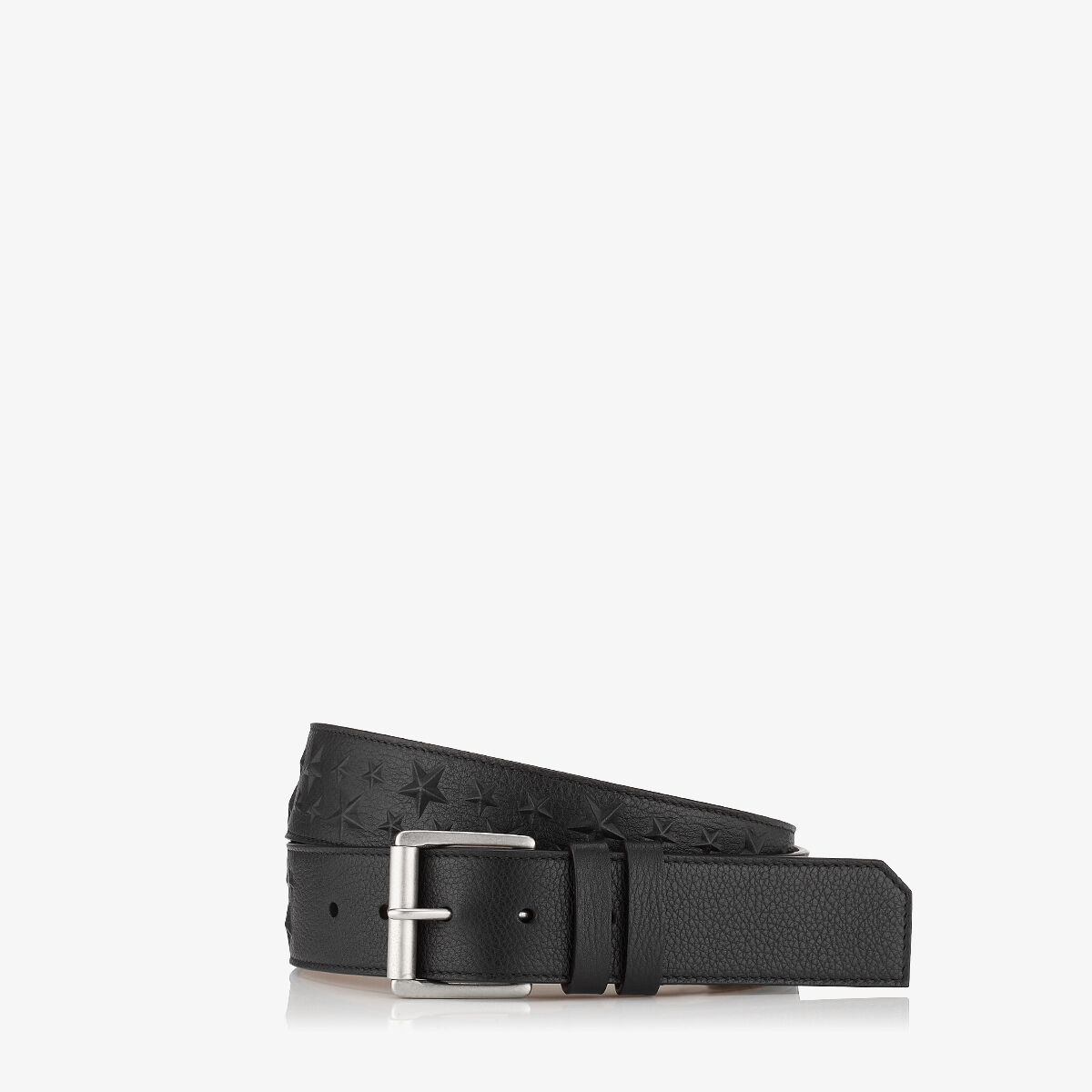 Archer Black Grainy Leather Belt with Embossed Stars