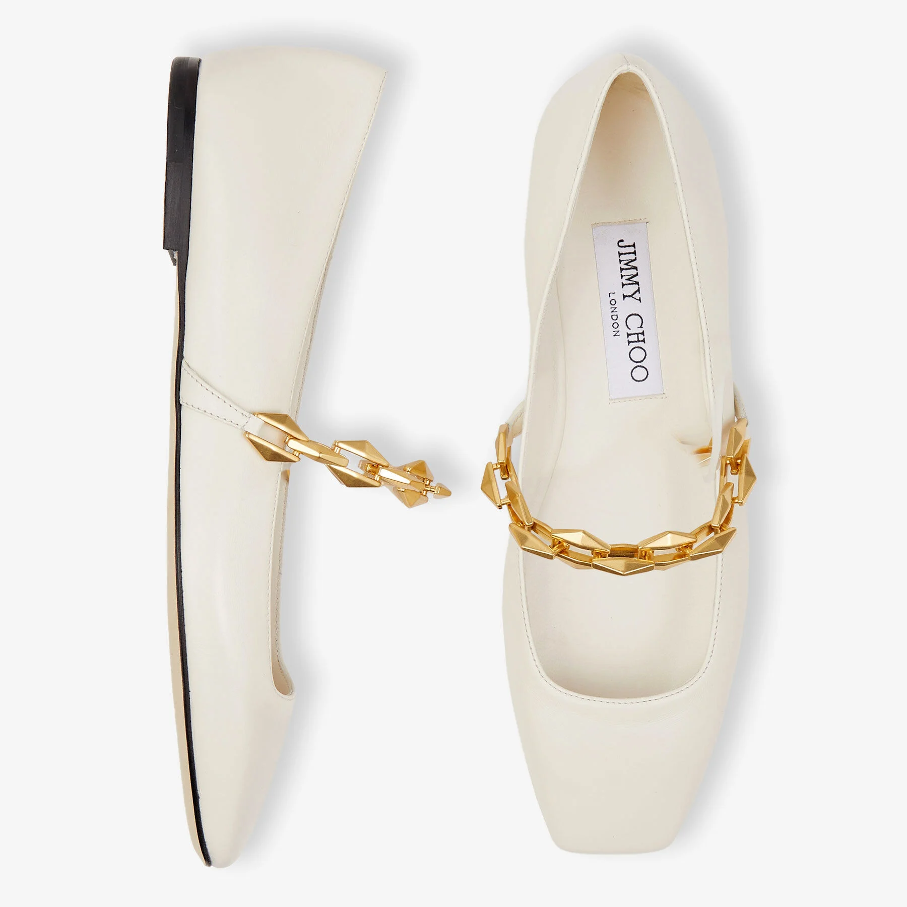 Diamond Tilda Flat Latte Nappa Leather Flats with Chain