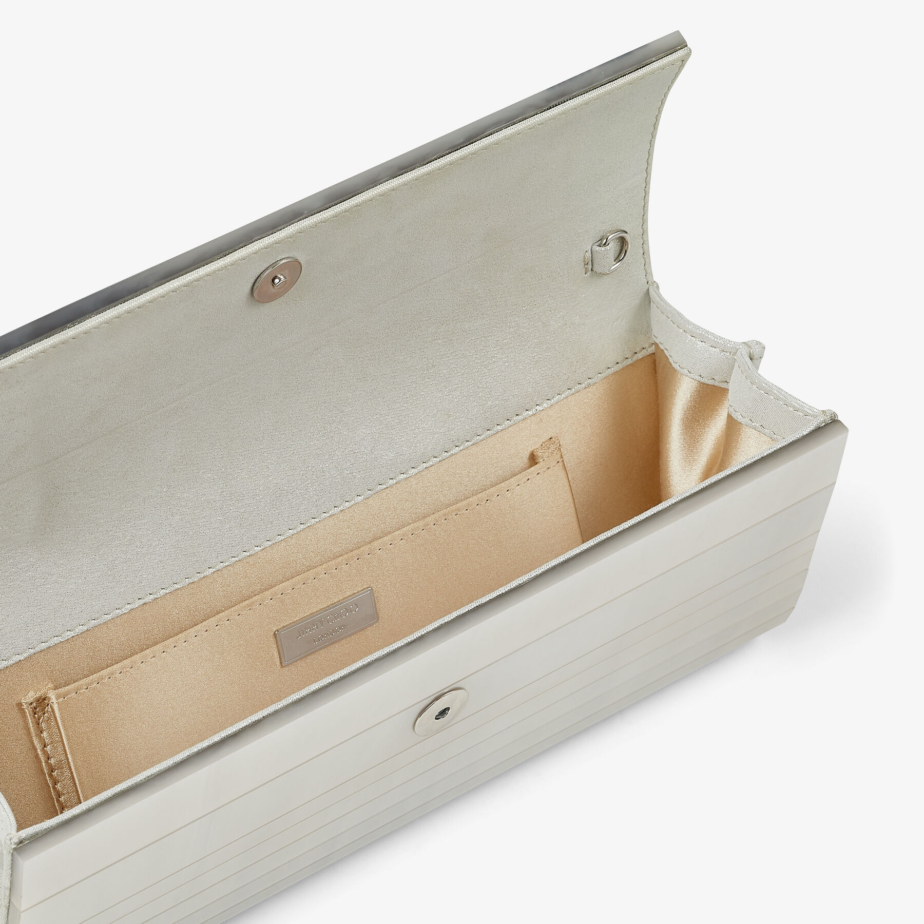 Sweetie Ivory Mother of Pearl Clutch Bag with Silver Chain Strap