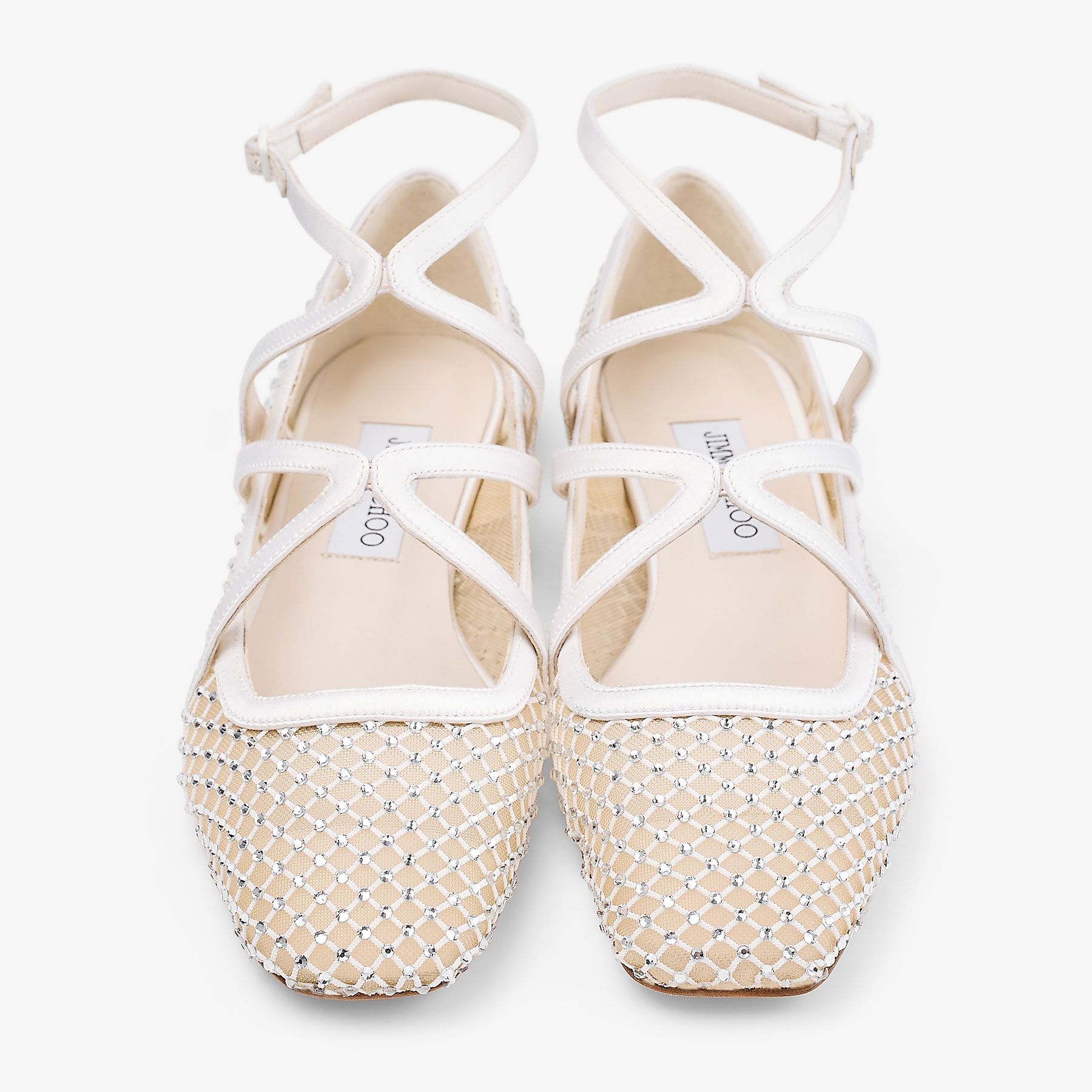 Astoria Flat White Crystal Mesh Satin Flats