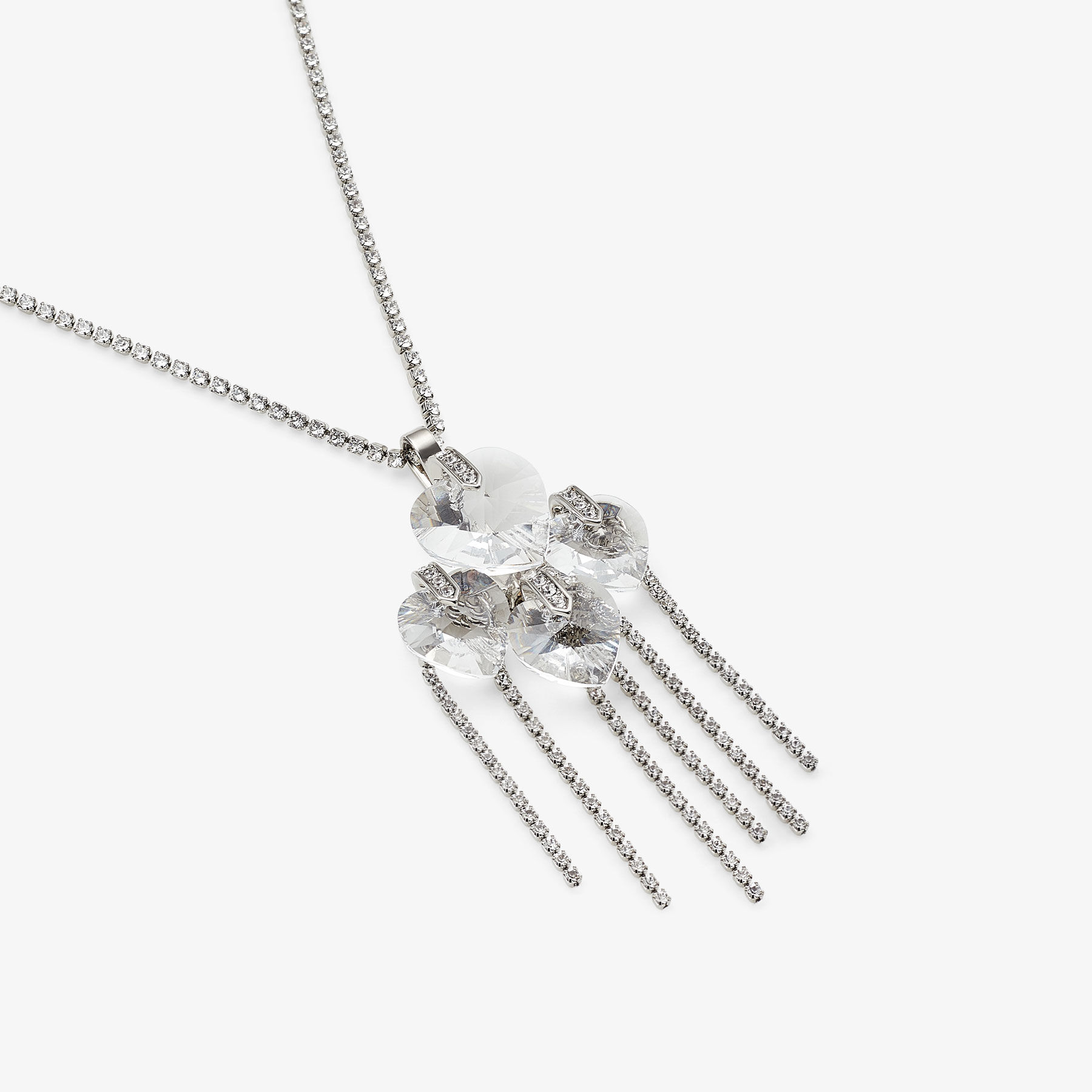 Heart Drop Necklace Silver-Finish Heart Drop Necklace with Crystals