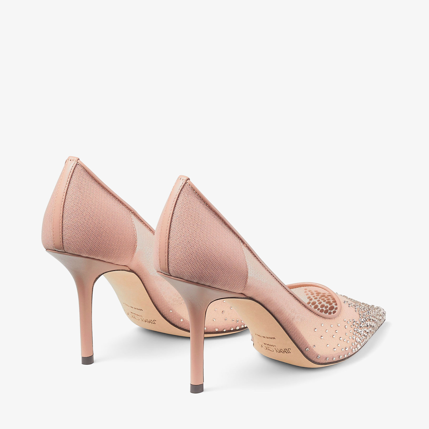 Love 85 Ballet Pink Mesh Pointed-Toe Pumps with Dégradé Crystals