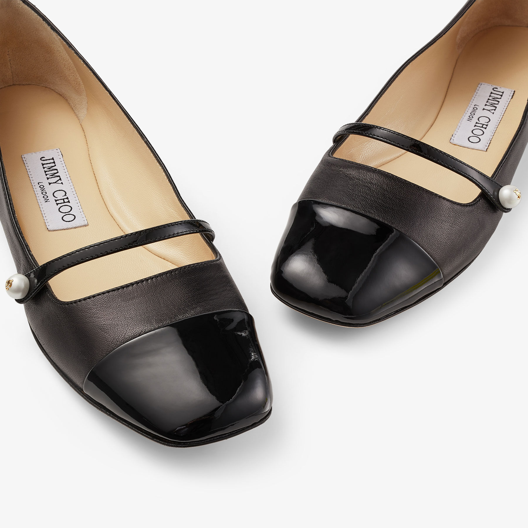 Elisa Flat Black Nappa and Patent Leather Flats