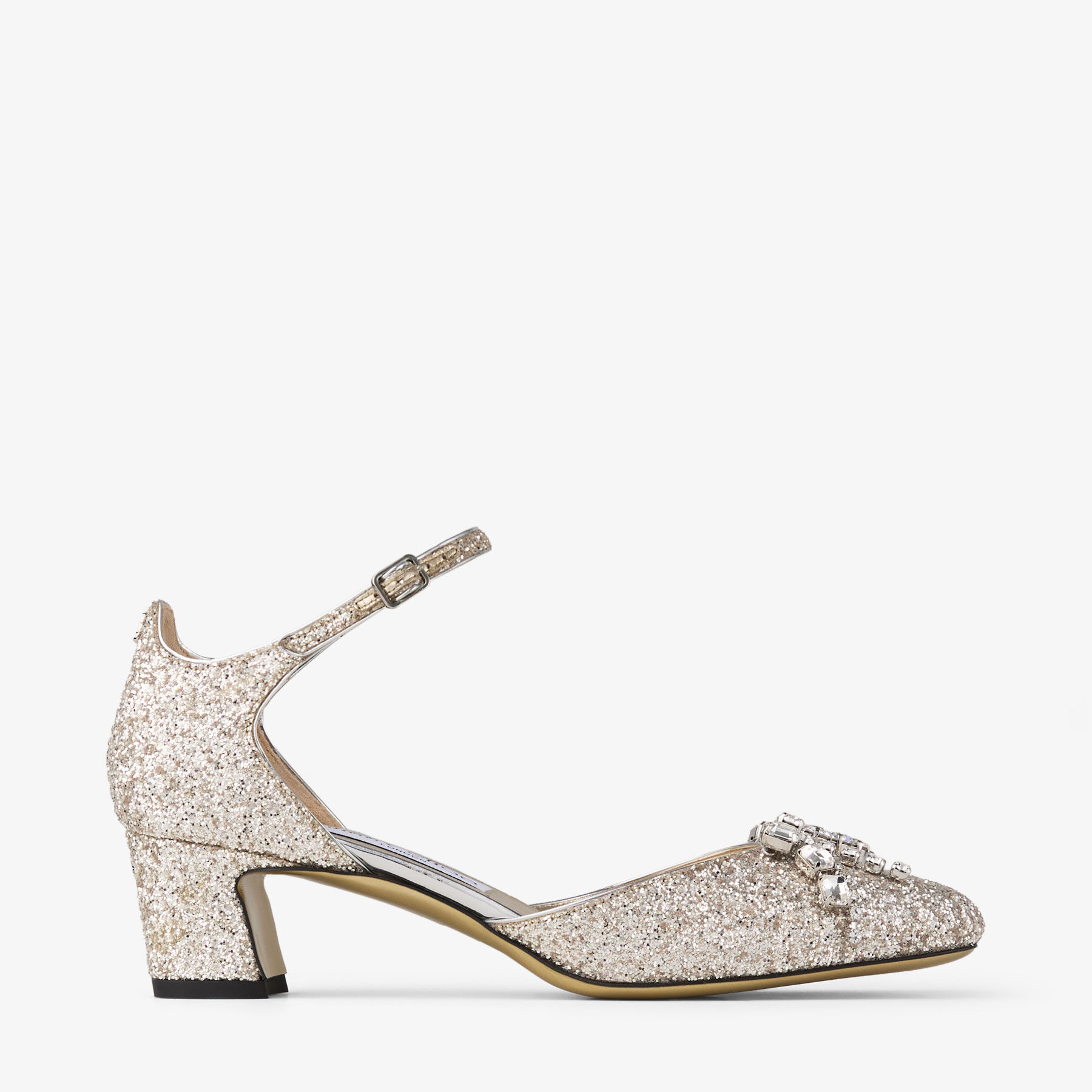 Verity Block Heel 45 Sand Glitter Fabric Pumps