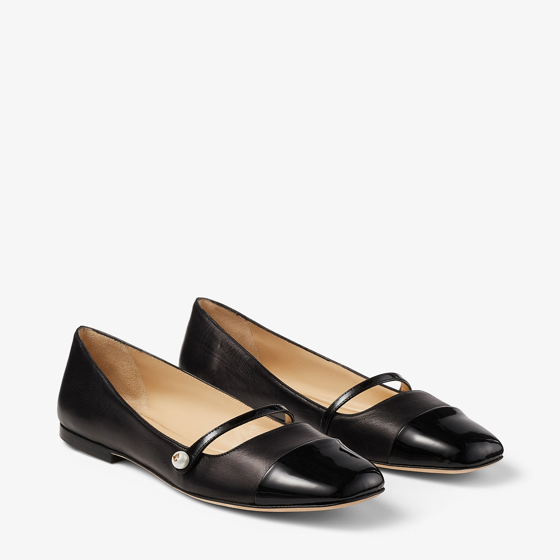 Elisa Flat Black Nappa and Patent Leather Flats