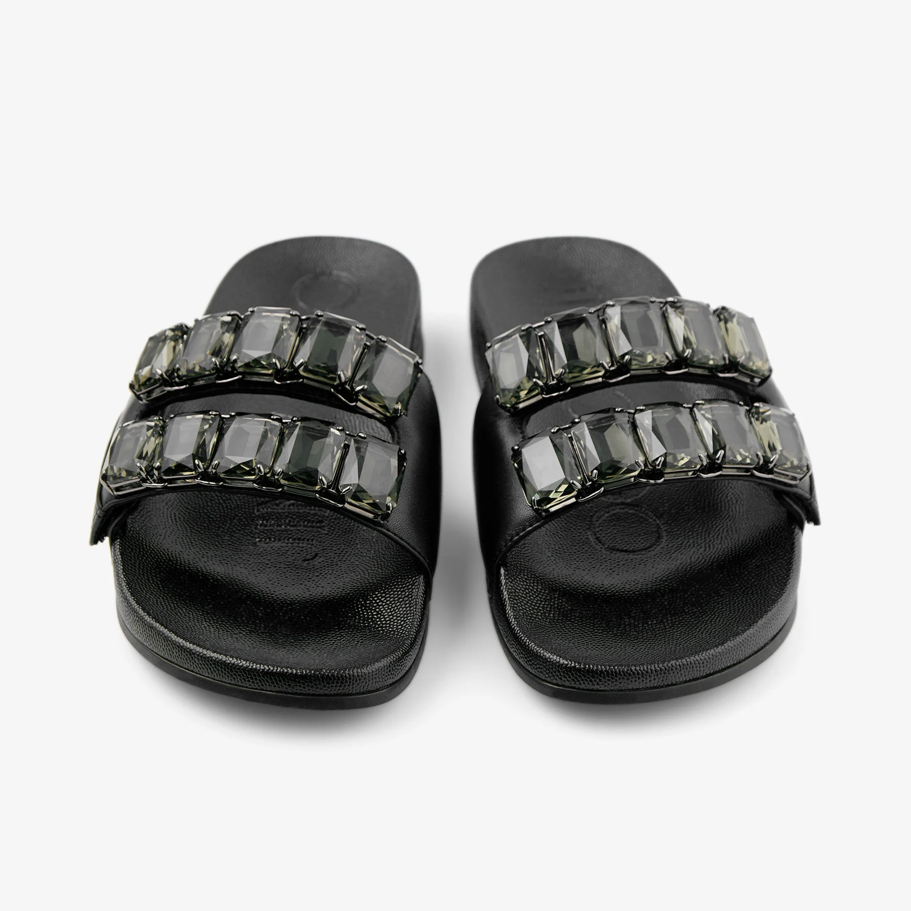 Fitz Crystal Black Nappa Leather Crystal Slides