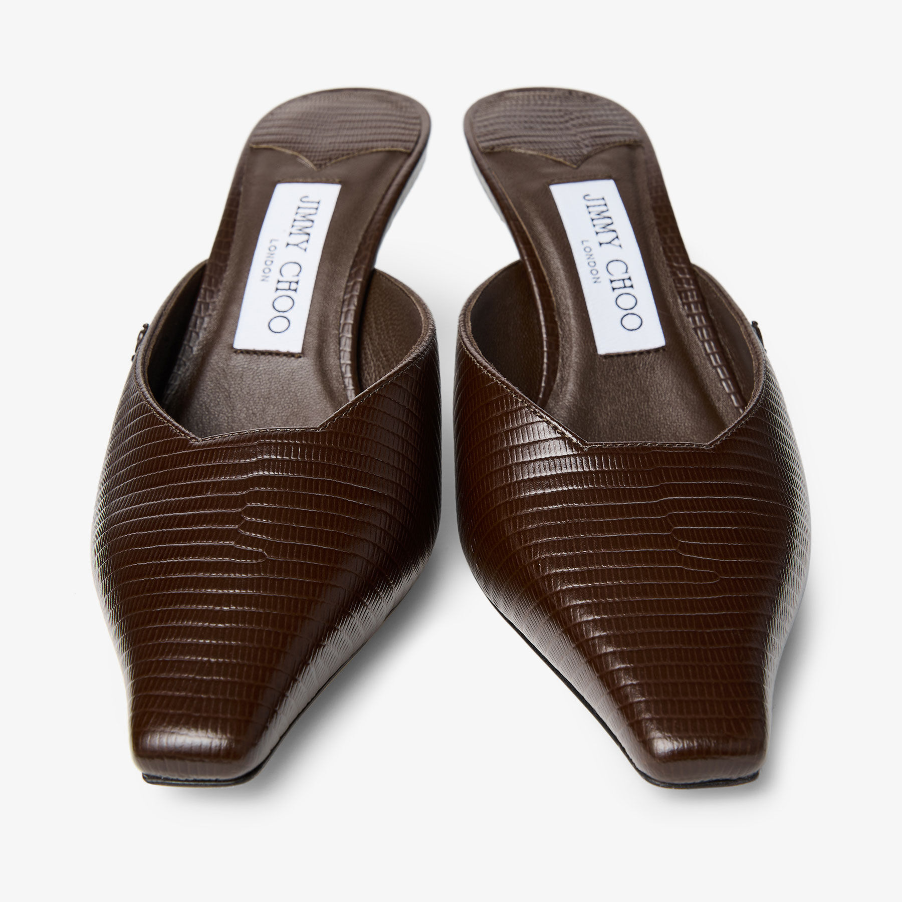 Vivi 65 Coffee Lizard Printed Leather Mules