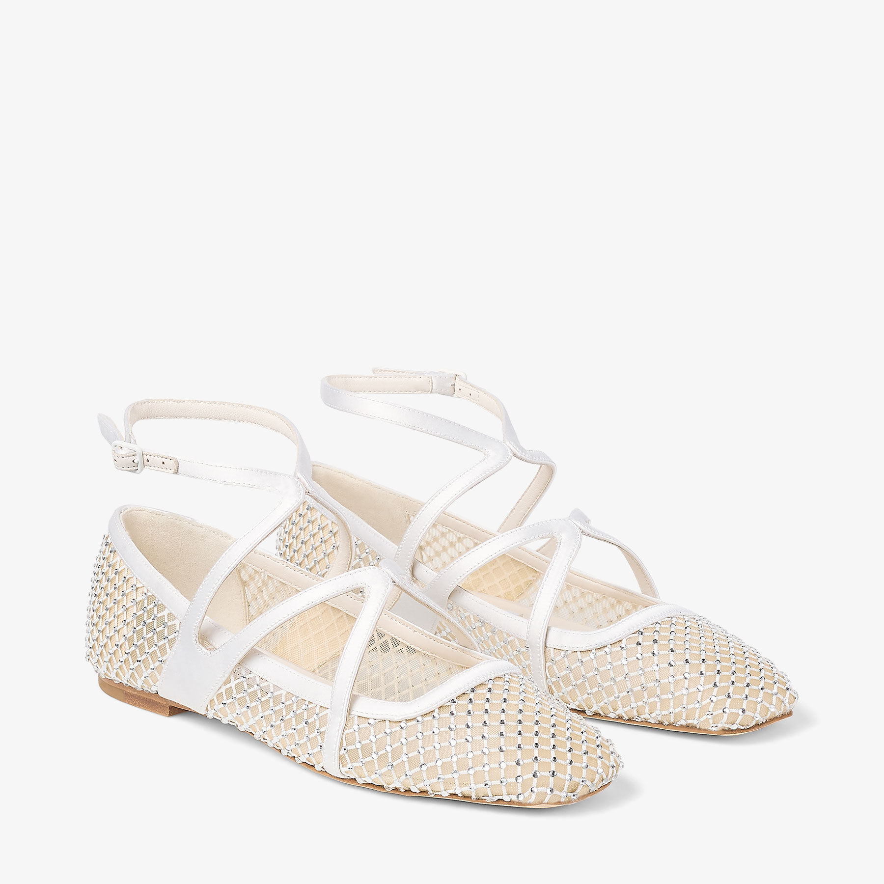 Astoria Flat White Crystal Mesh Satin Flats