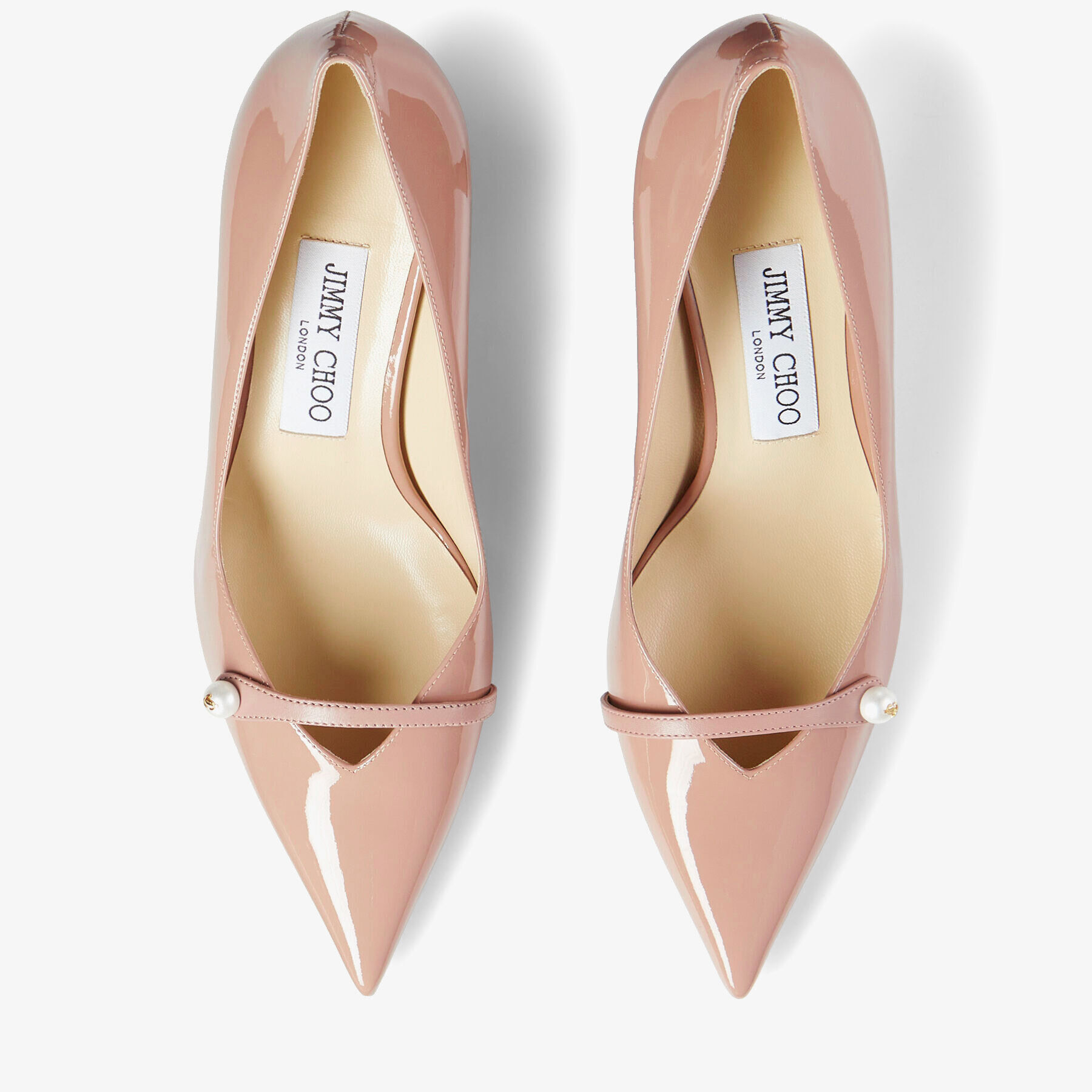 Rosalia 65 Ballet Pink Patent Pointed Pumps with Pearl Detail