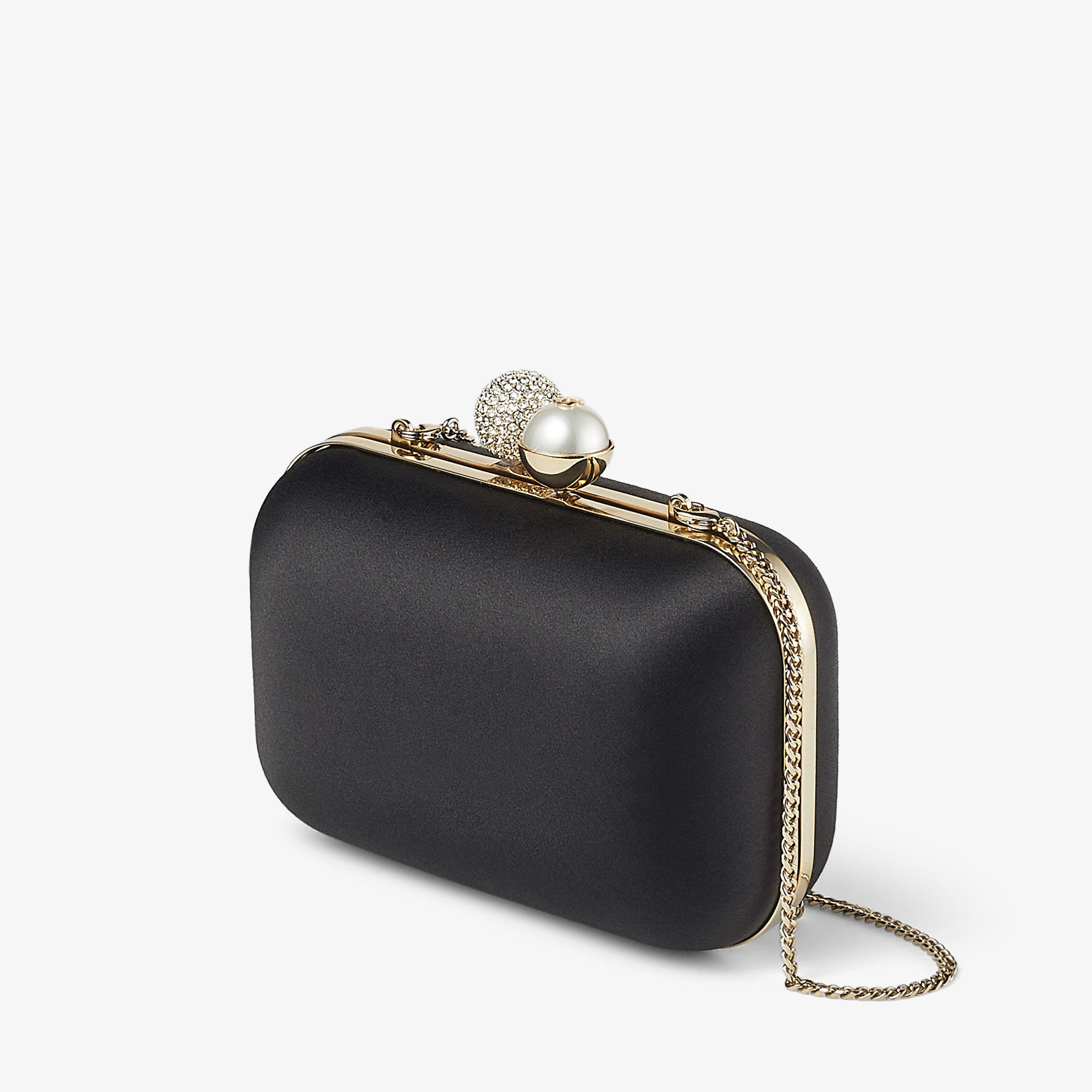 Cloud Black Satin Clutch Bag with Pearl and Crystal Clasp
