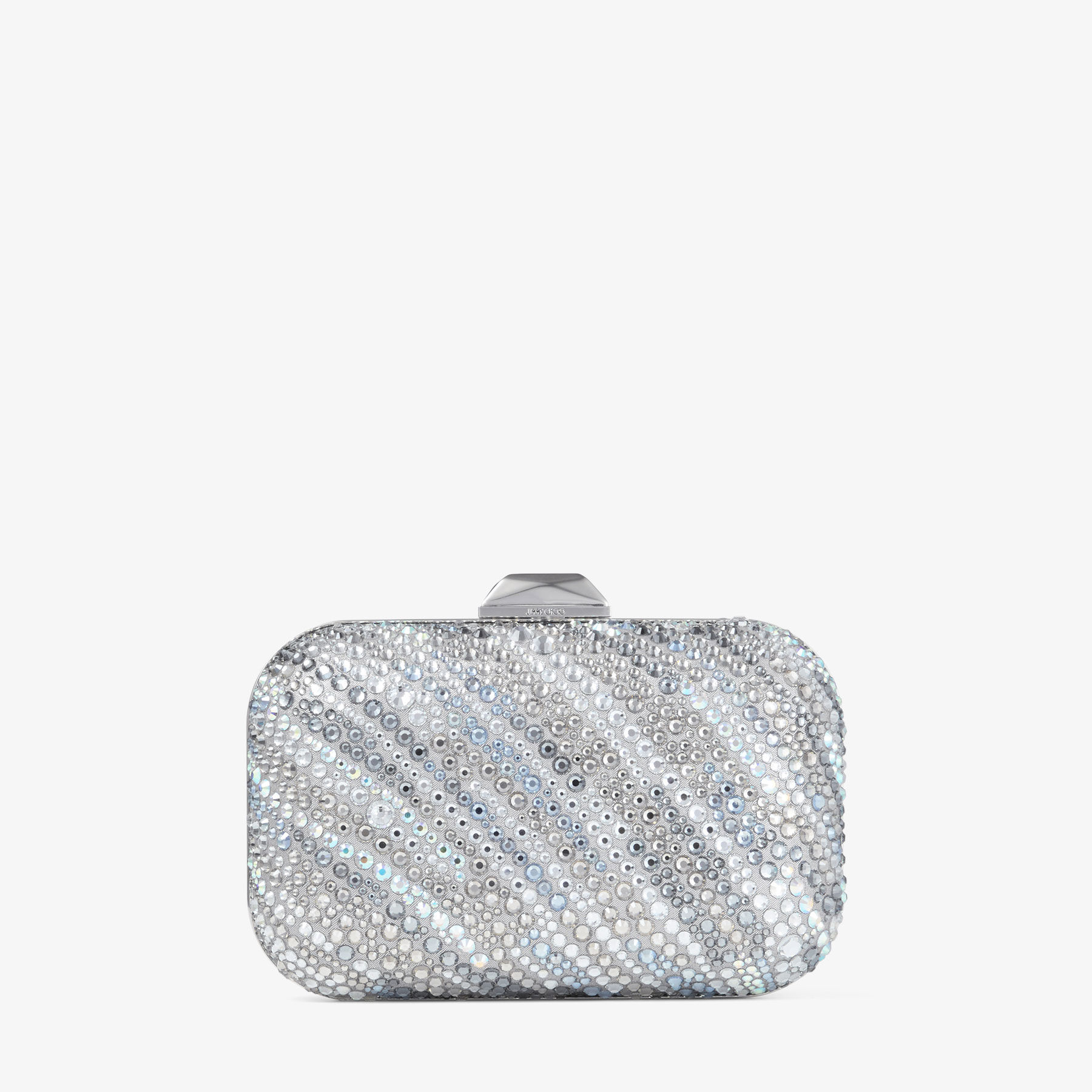 Cloud Silver Shimmer Suede Crystal Clutch Bag