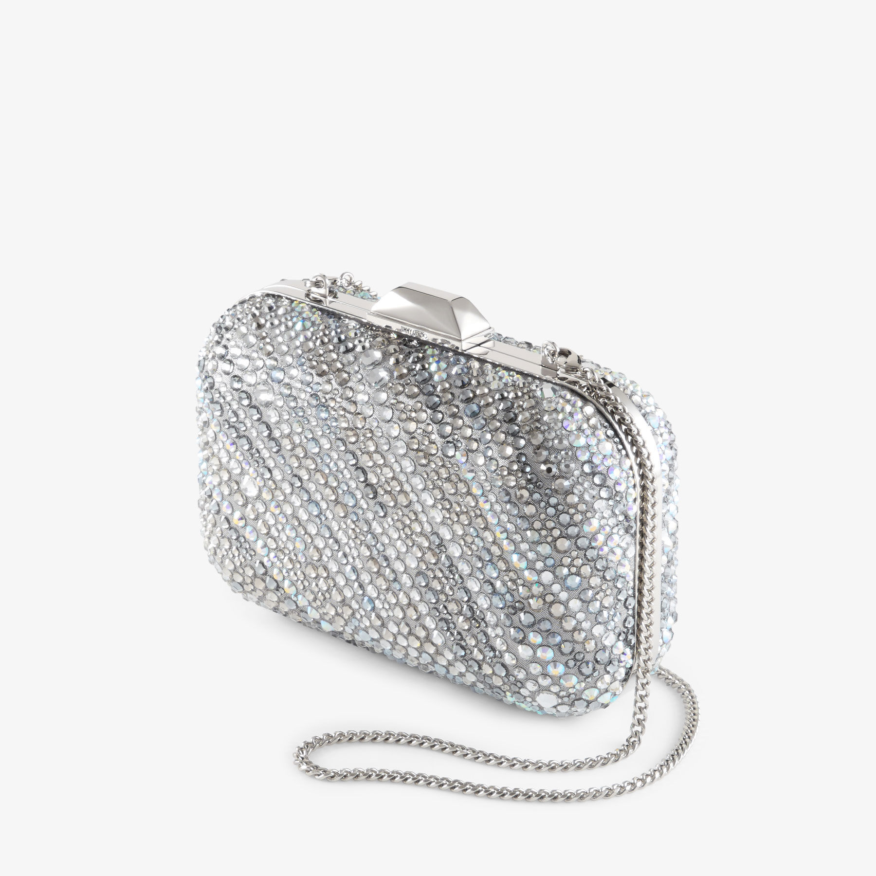 Cloud Silver Shimmer Suede Crystal Clutch Bag