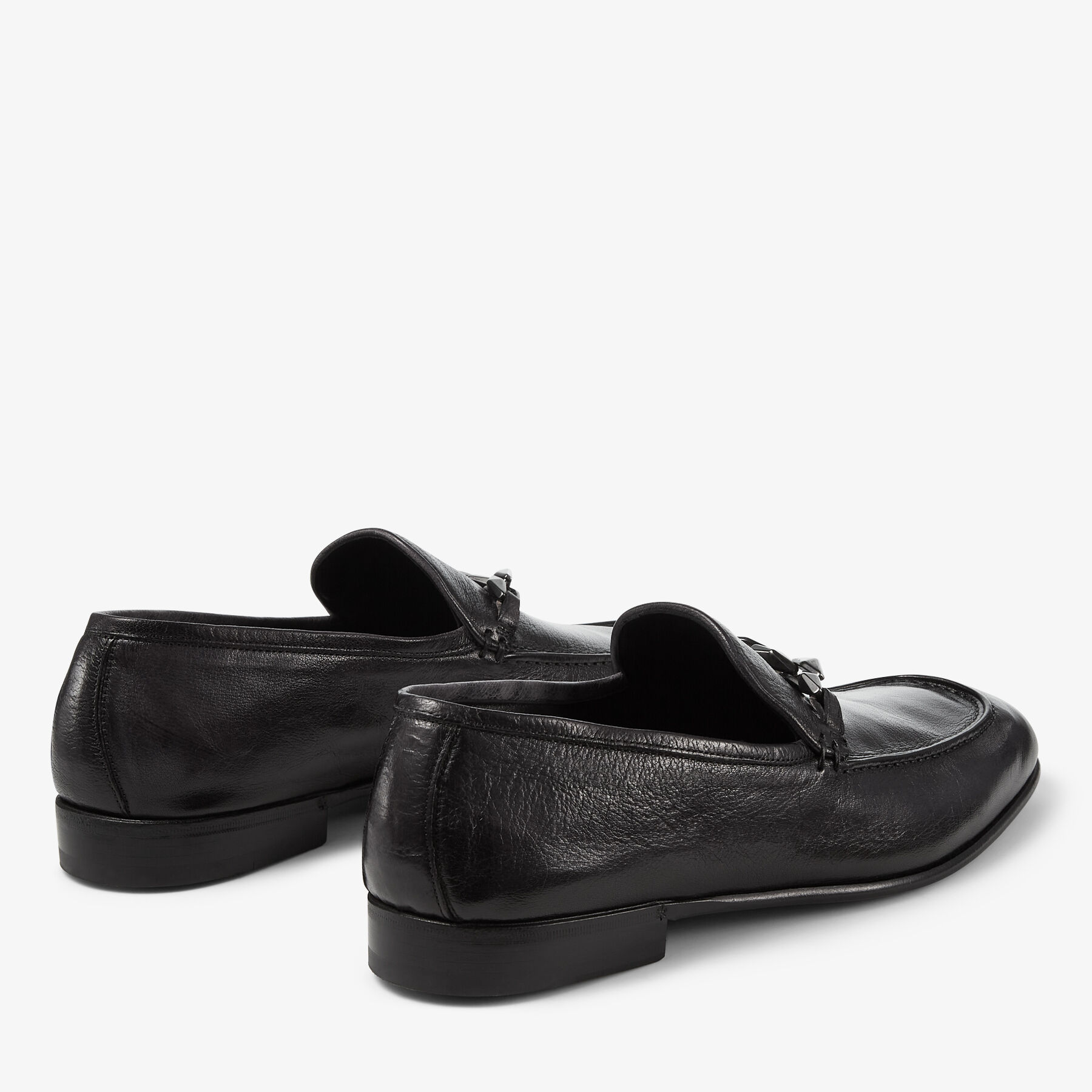 Marti Reverse Black Buffalo Leather Loafers with Chain Embellishment