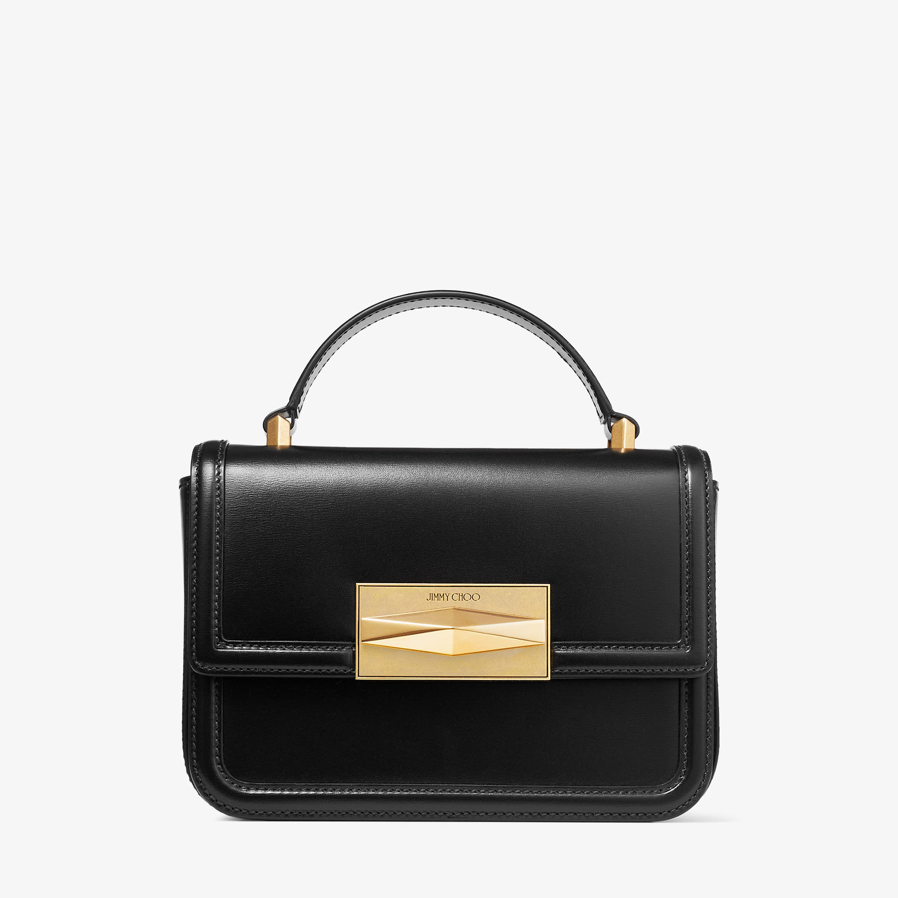Diamond Top Handle Black Box Calf Leather Top Handle Bag
