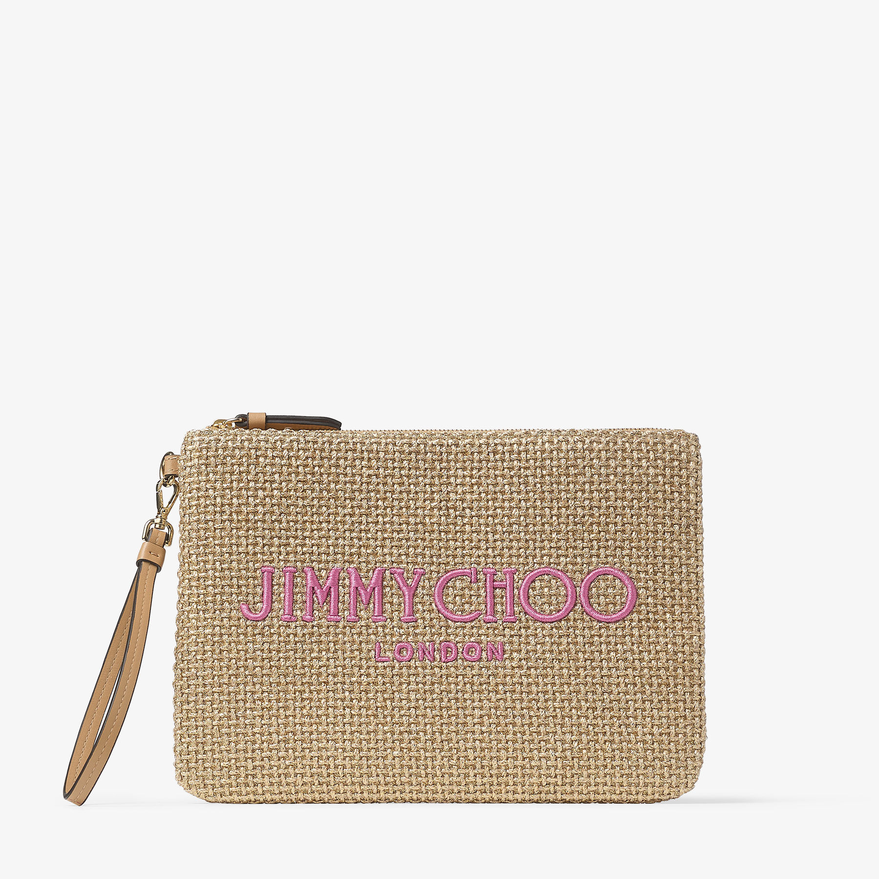 Zip Top Pouch Gold Metallic Raffia Pouch