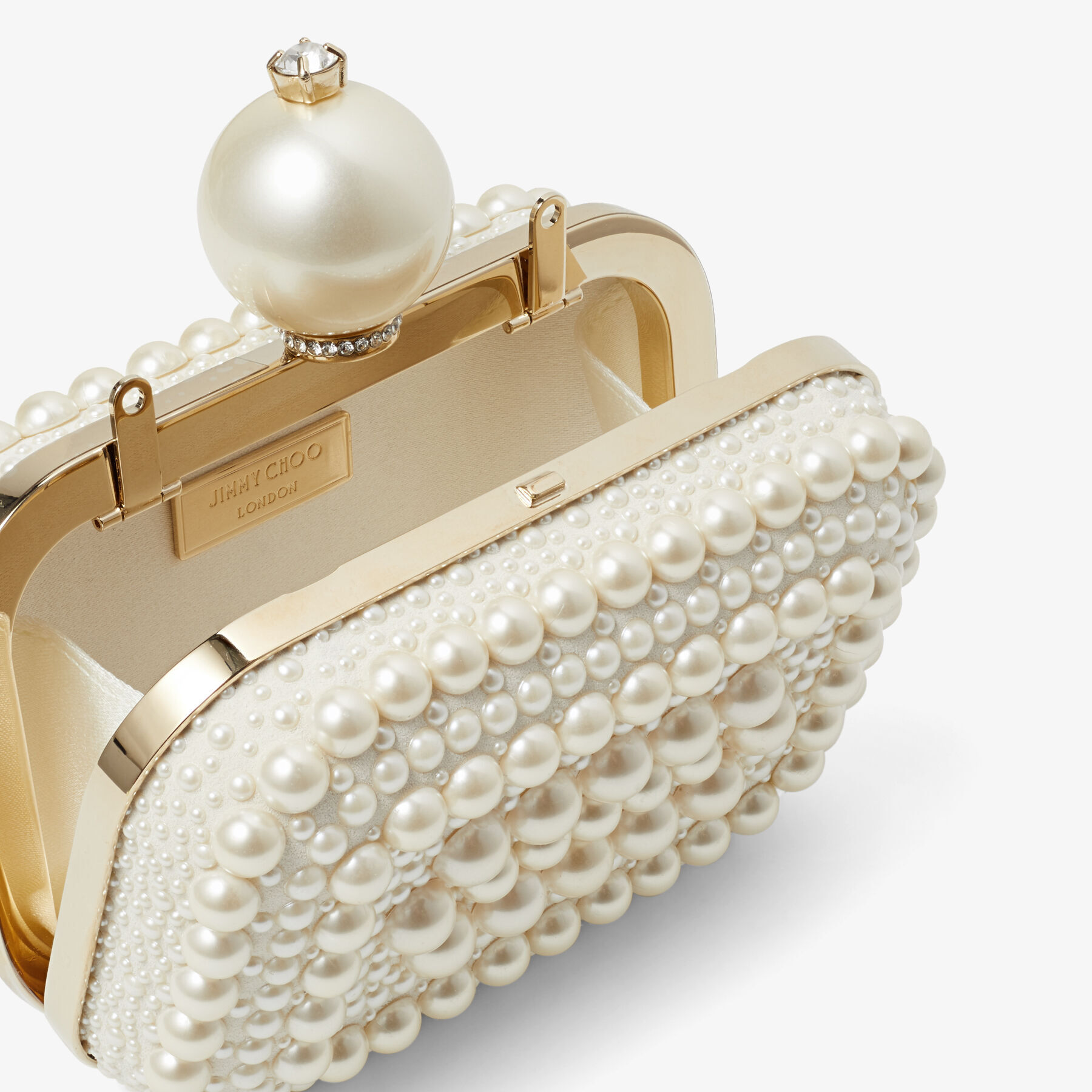 Micro Cloud White Suede Clutch Bag with All-Over Pearl Embellishment