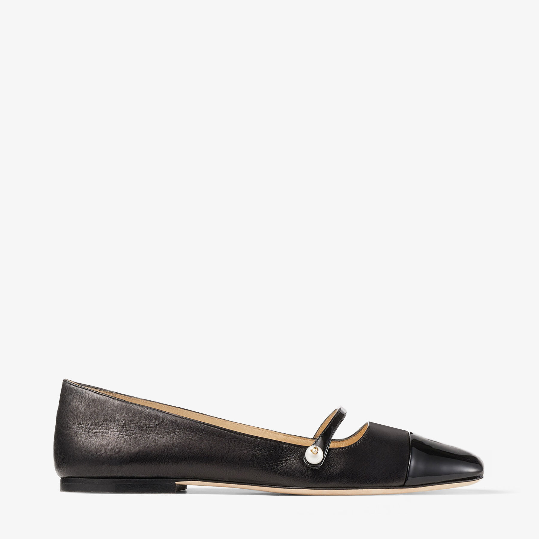 Elisa Flat Black Nappa and Patent Leather Flats