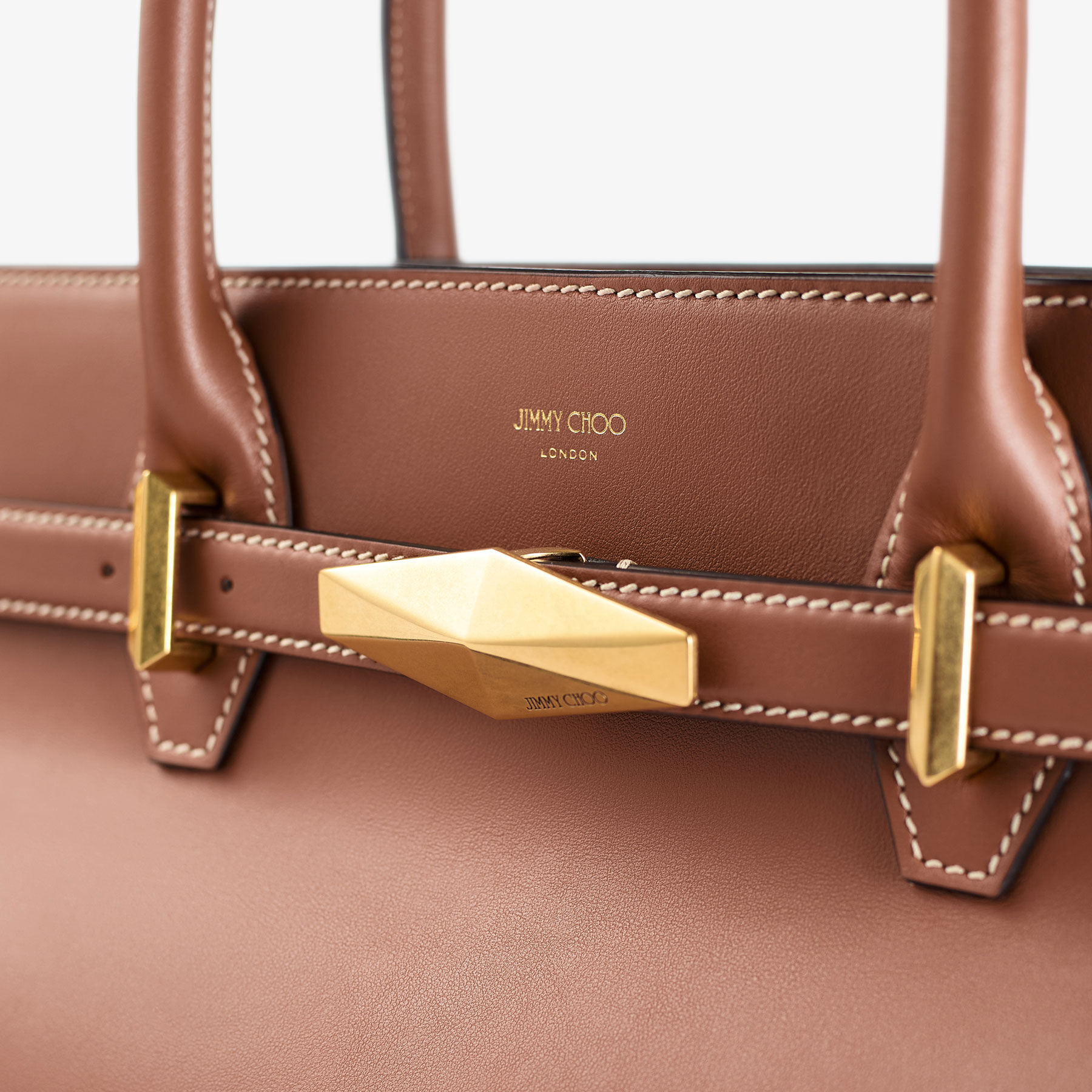 Diamond Belted Top Handle M Tan Leather Top Handle Bag