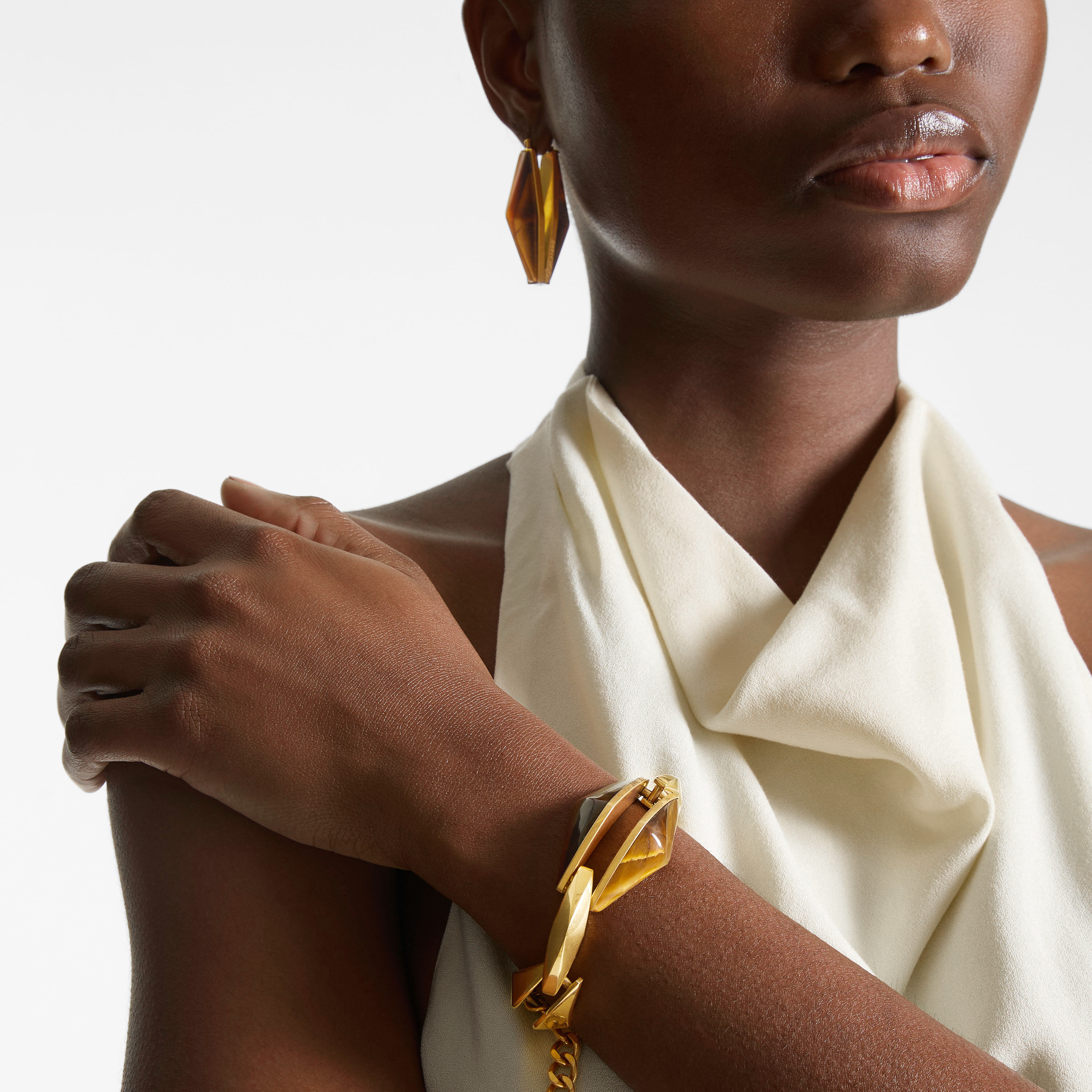 Diamond Link Earring Gold Finish Diamond Quartz Earrings