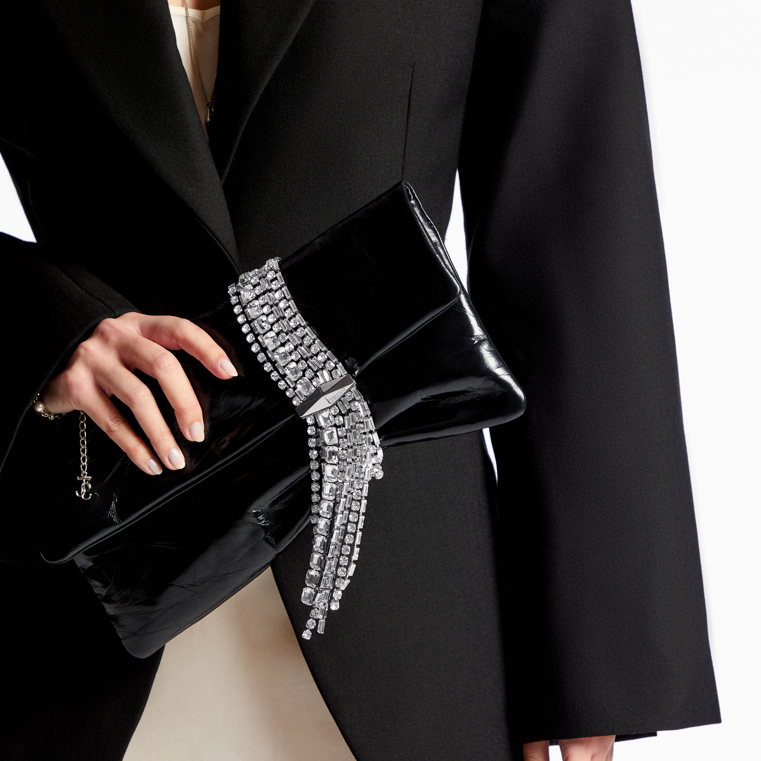 Zandra Black Vintage Metallic Leather Clutch Bag