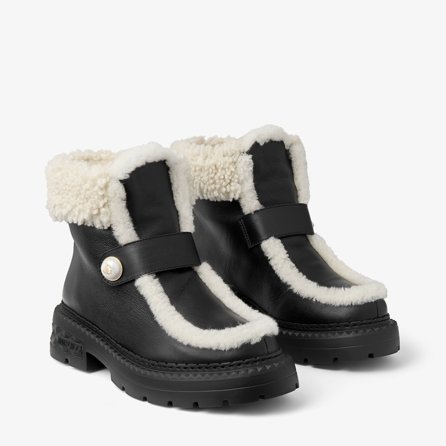 Shea Ankle Boot Flat Black Leather Shearling Ankle Boots