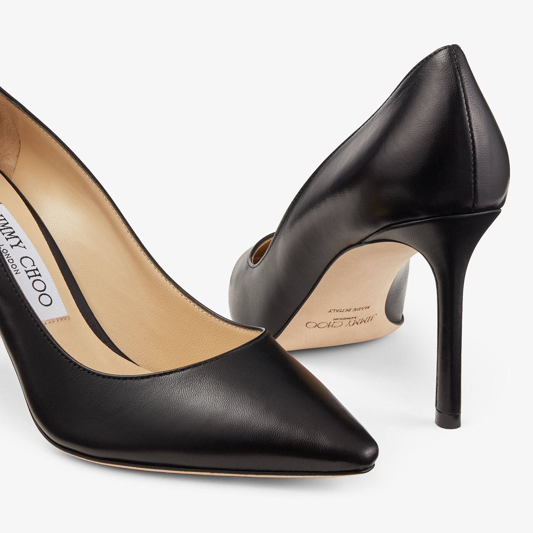 Romy 85 Black Kid Leather Pointy Toe Pumps