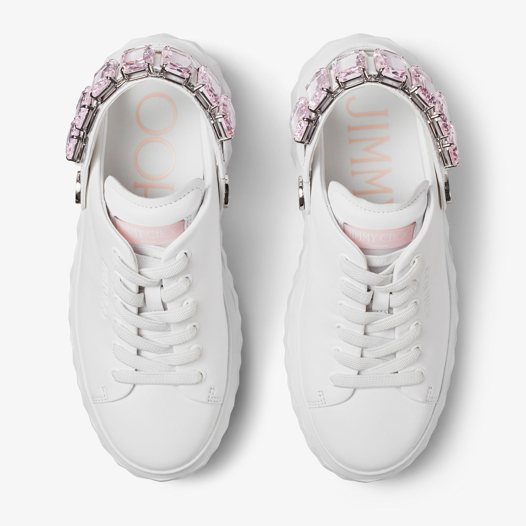Diamond Sling White/Pink Nappa Leather Crystal Trainers