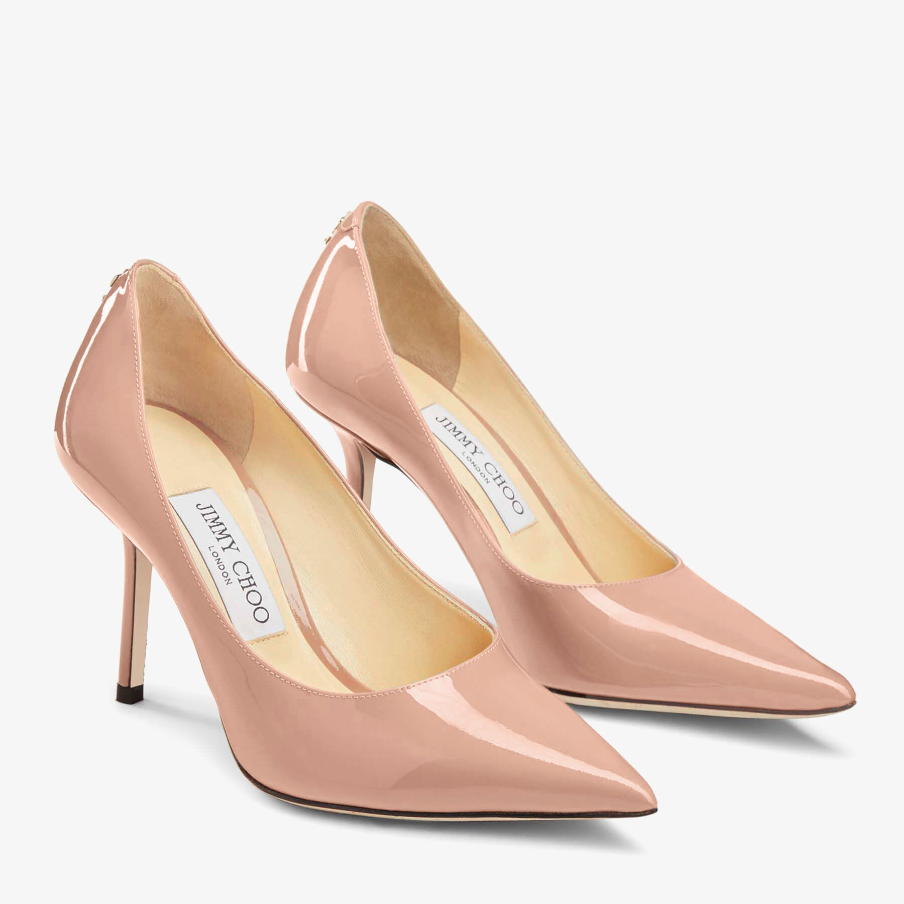 Love 85 Ballet Pink Patent Leather Pointy Toe pumpss with  JC Emblem