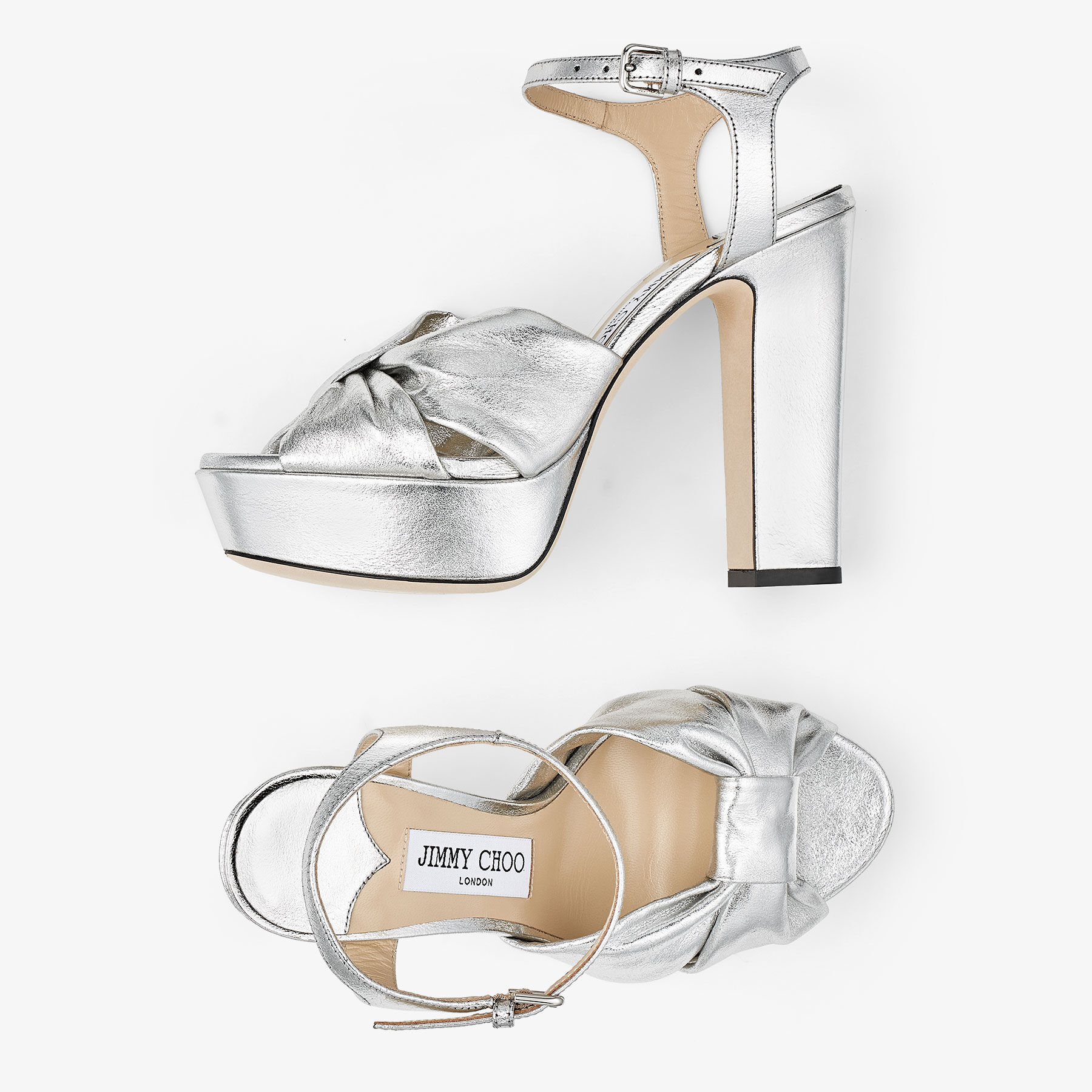 Heloise 120 Silver Metallic Nappa Leather Platform Sandals