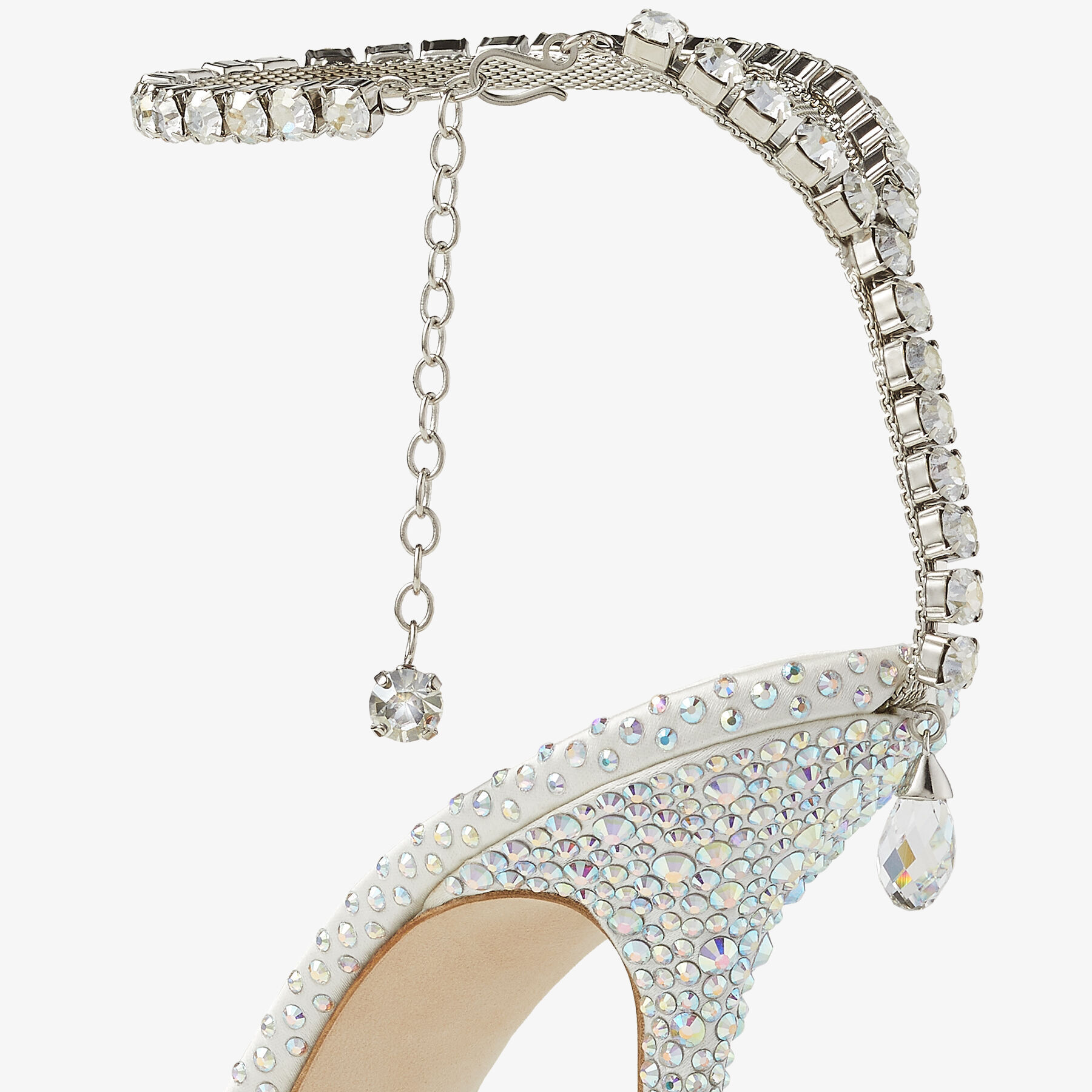 Saeda 100 Ivory Satin Pumps with Crystal Embellishment