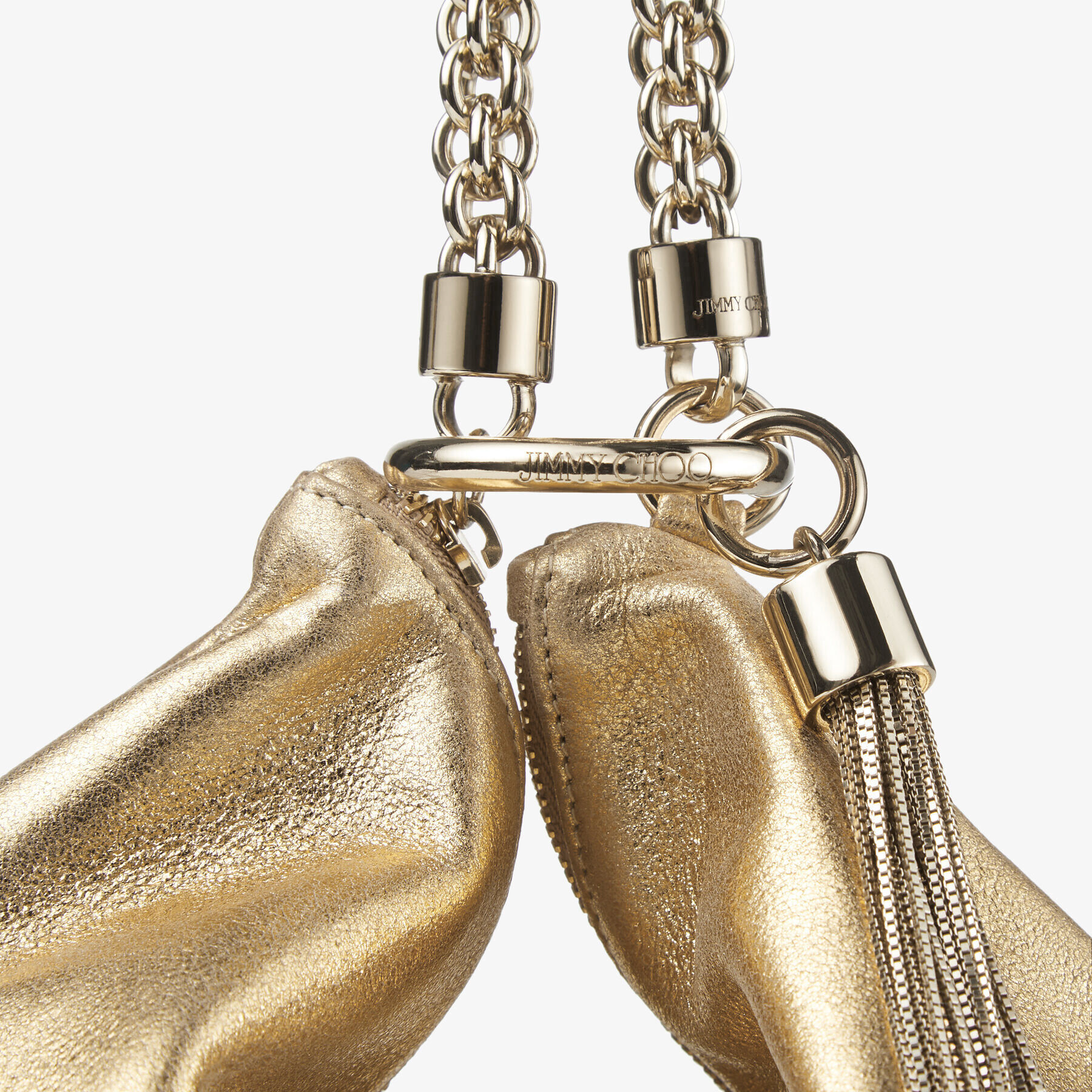 Callie Gold Metallic Leather Clutch Bag With Chain Strap