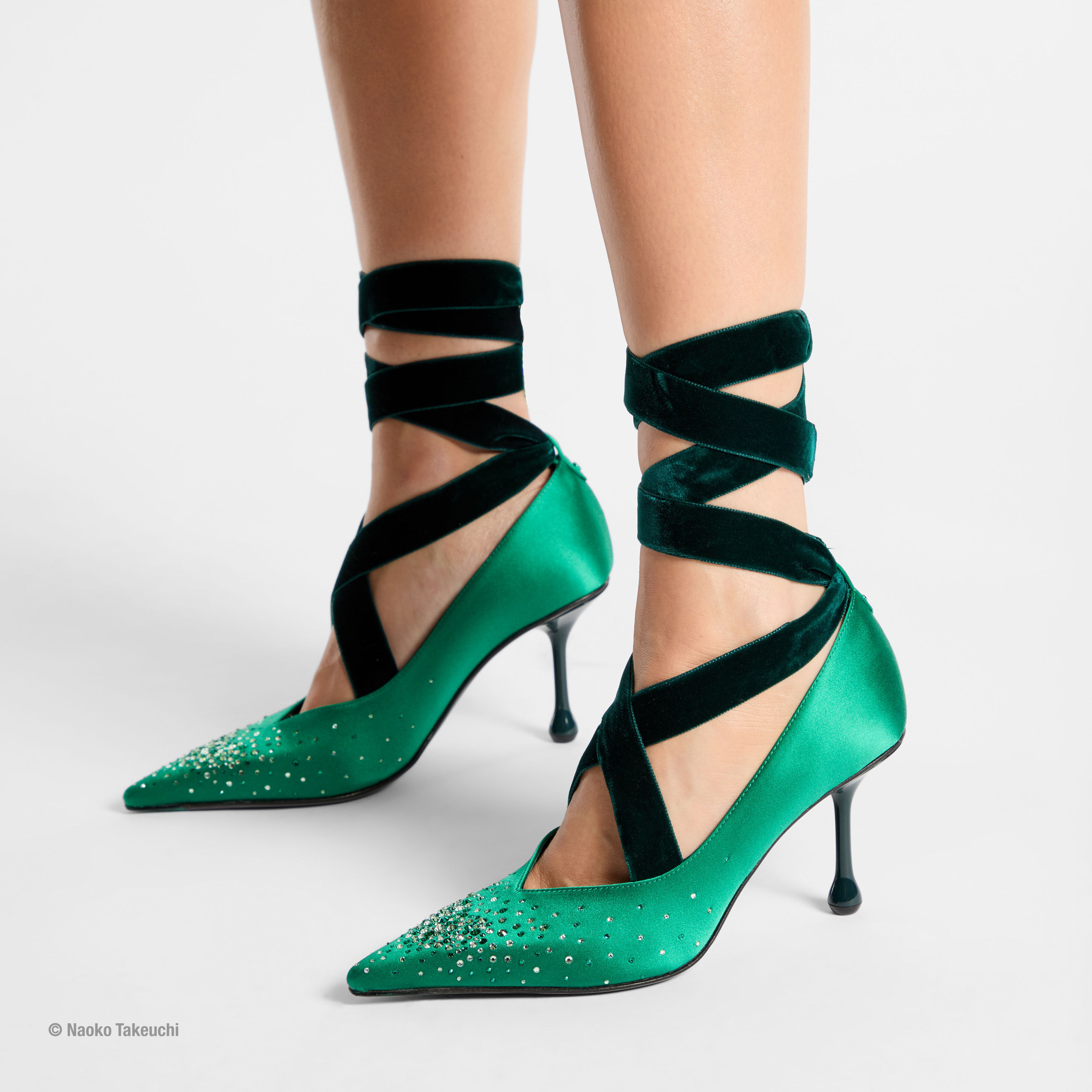 Sailor Neptune Pump 80 Emerald Green Satin Crystal Pumps