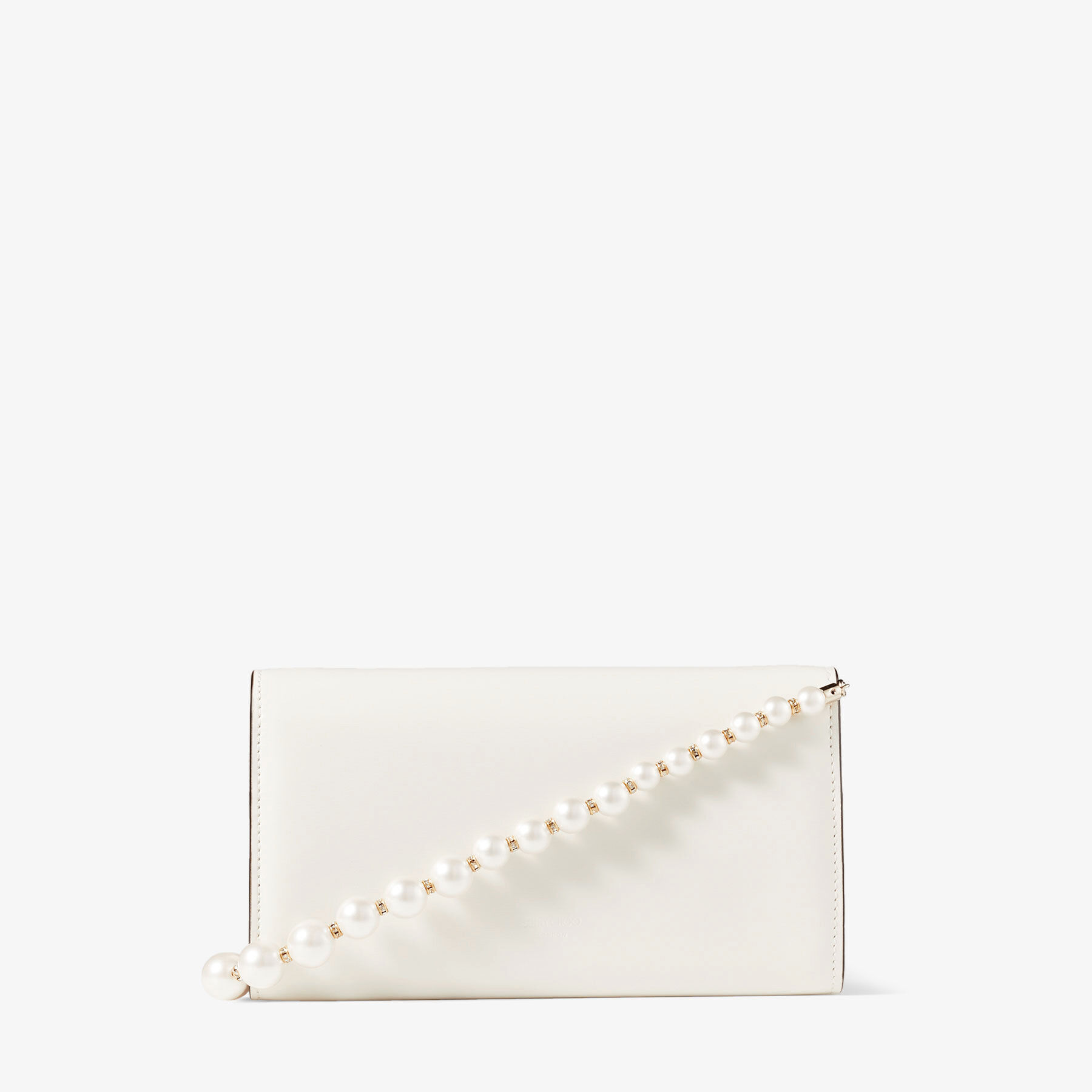 Avenue Wallet with Chain Latte Leather Wallet with Pearl Strap