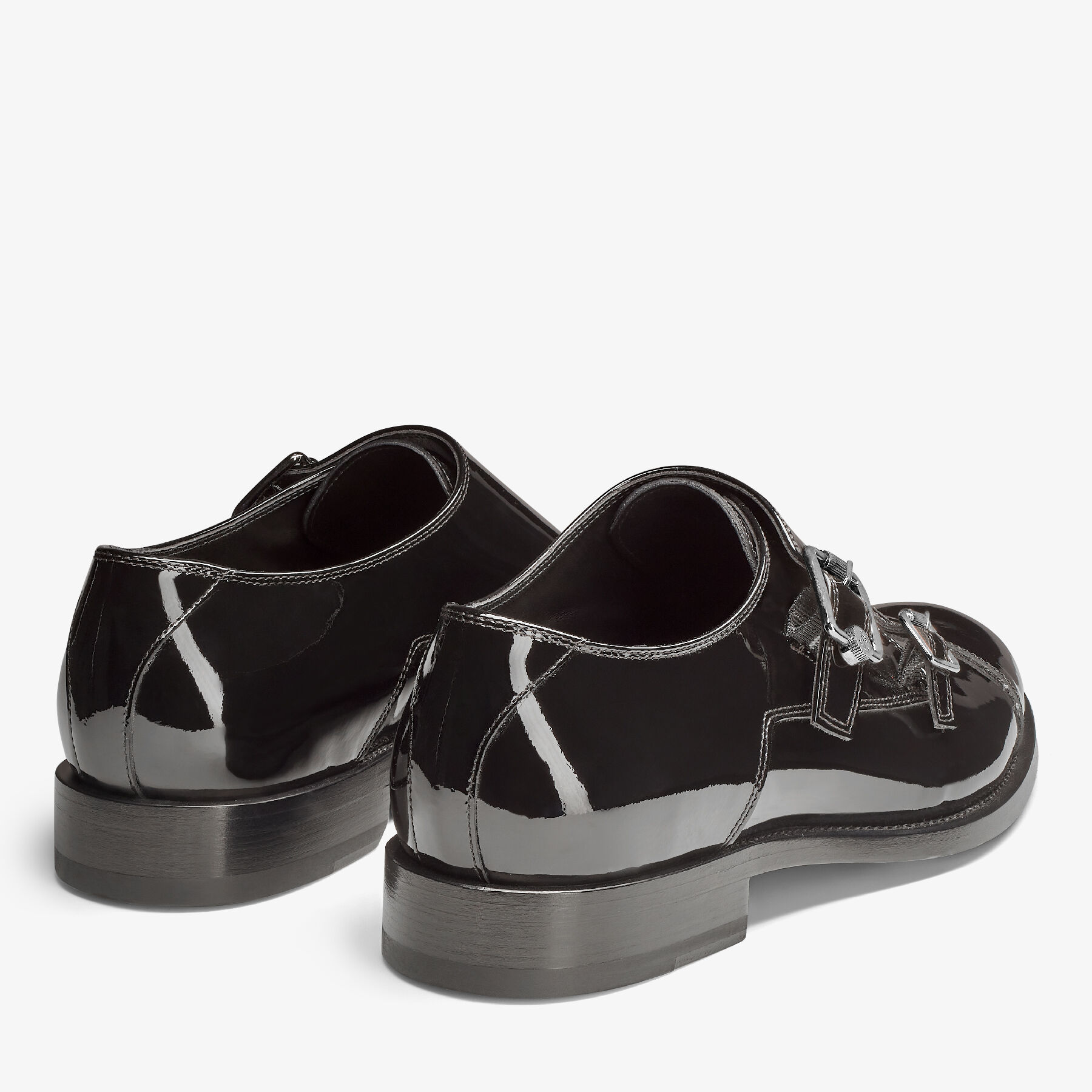 Finnion Monkstrap Black Patent Leather Monk Strap Shoes with Studs