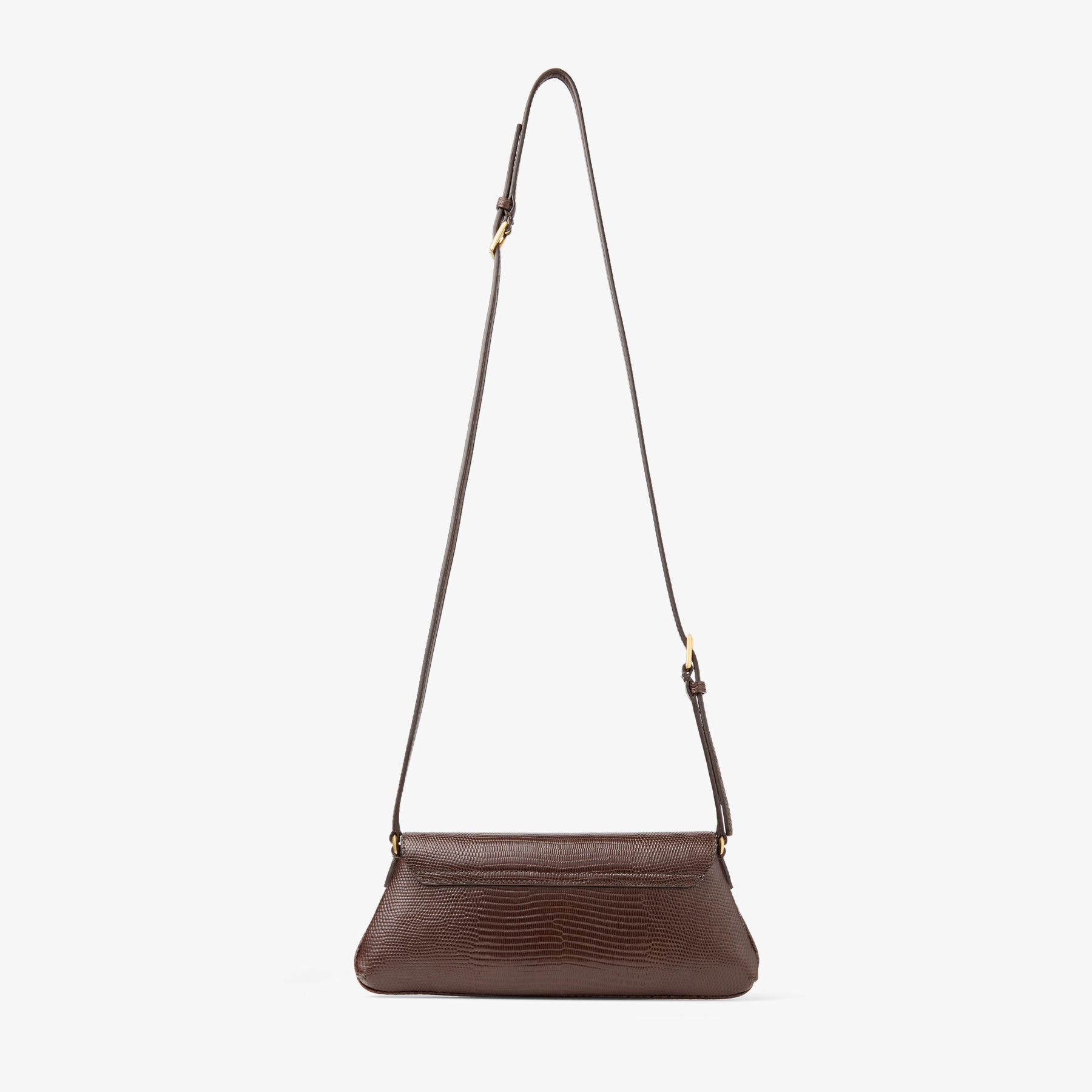 Diamond Shoulder East-West S Coffee Lizard Printed Leather Shoulder Bag