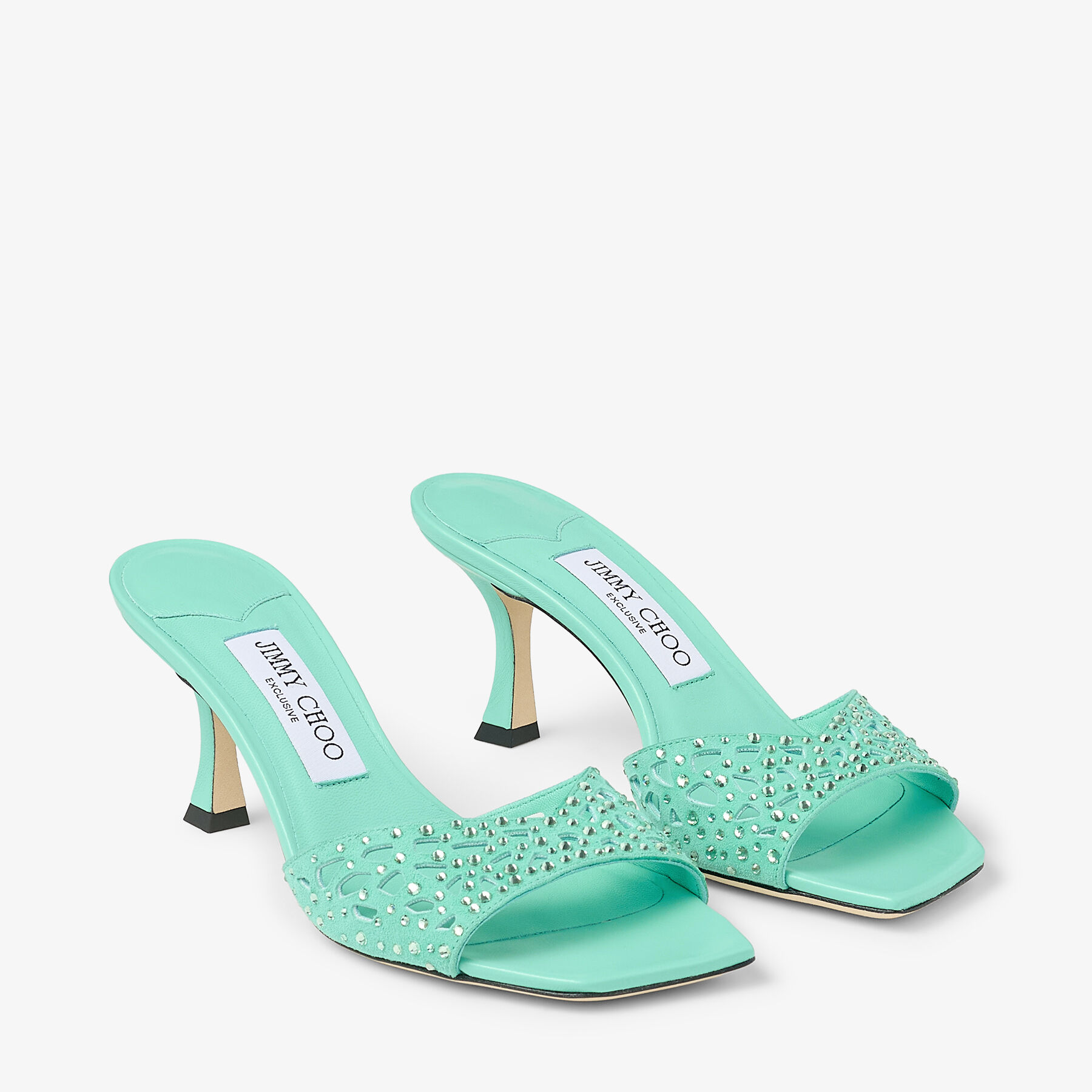 Skye 70 Aqua Green Suede Crystal Sandals