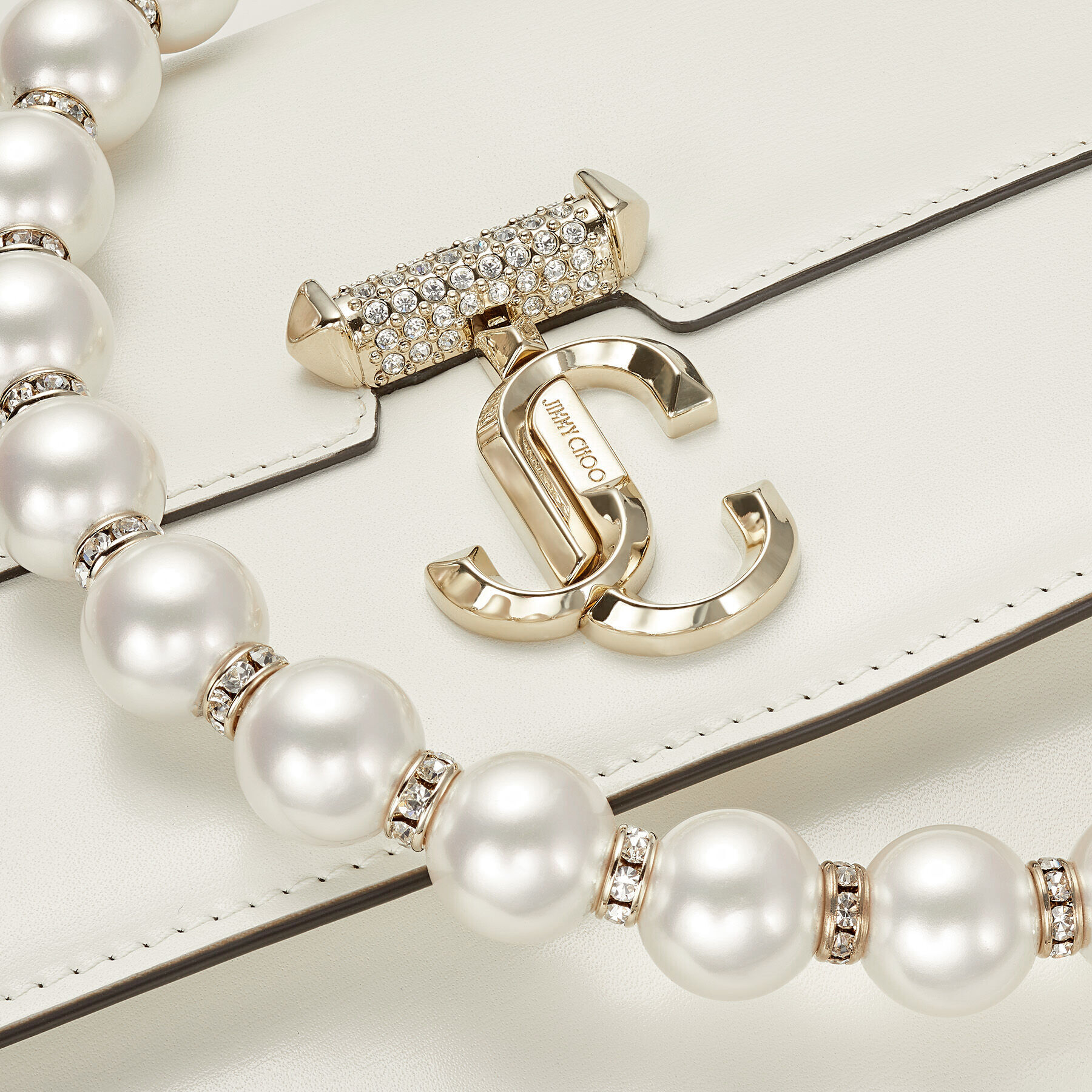 Avenue Quad XS Latte Leather Shoulder Bag with Pearl Strap