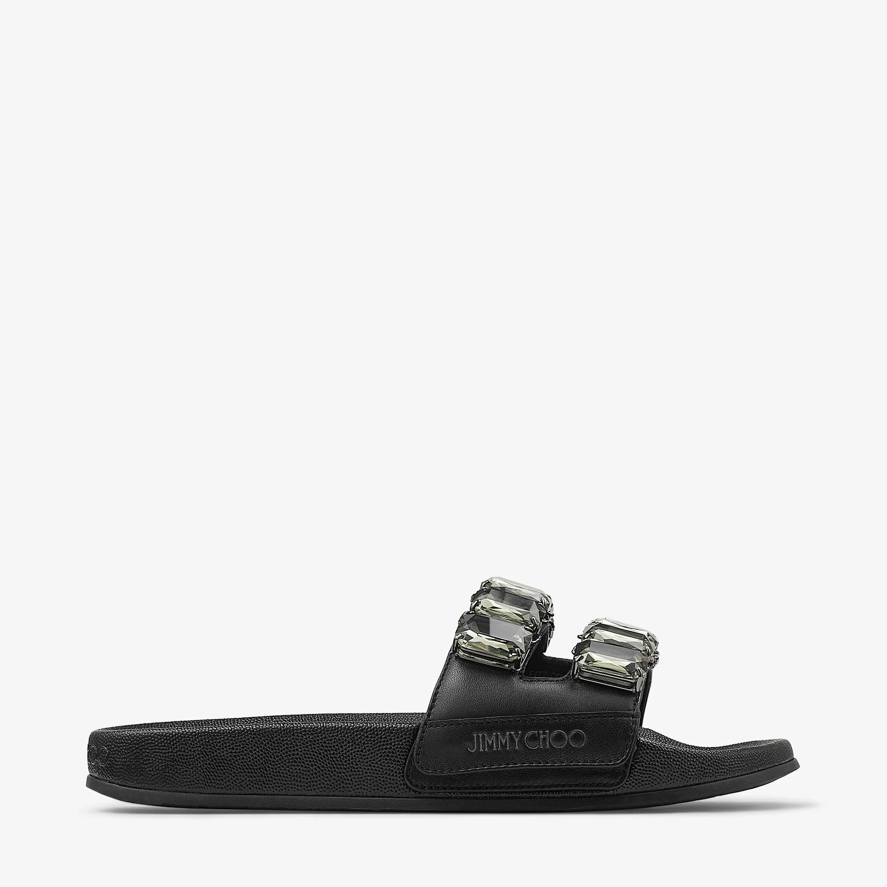 Fitz Crystal Black Nappa Leather Crystal Slides