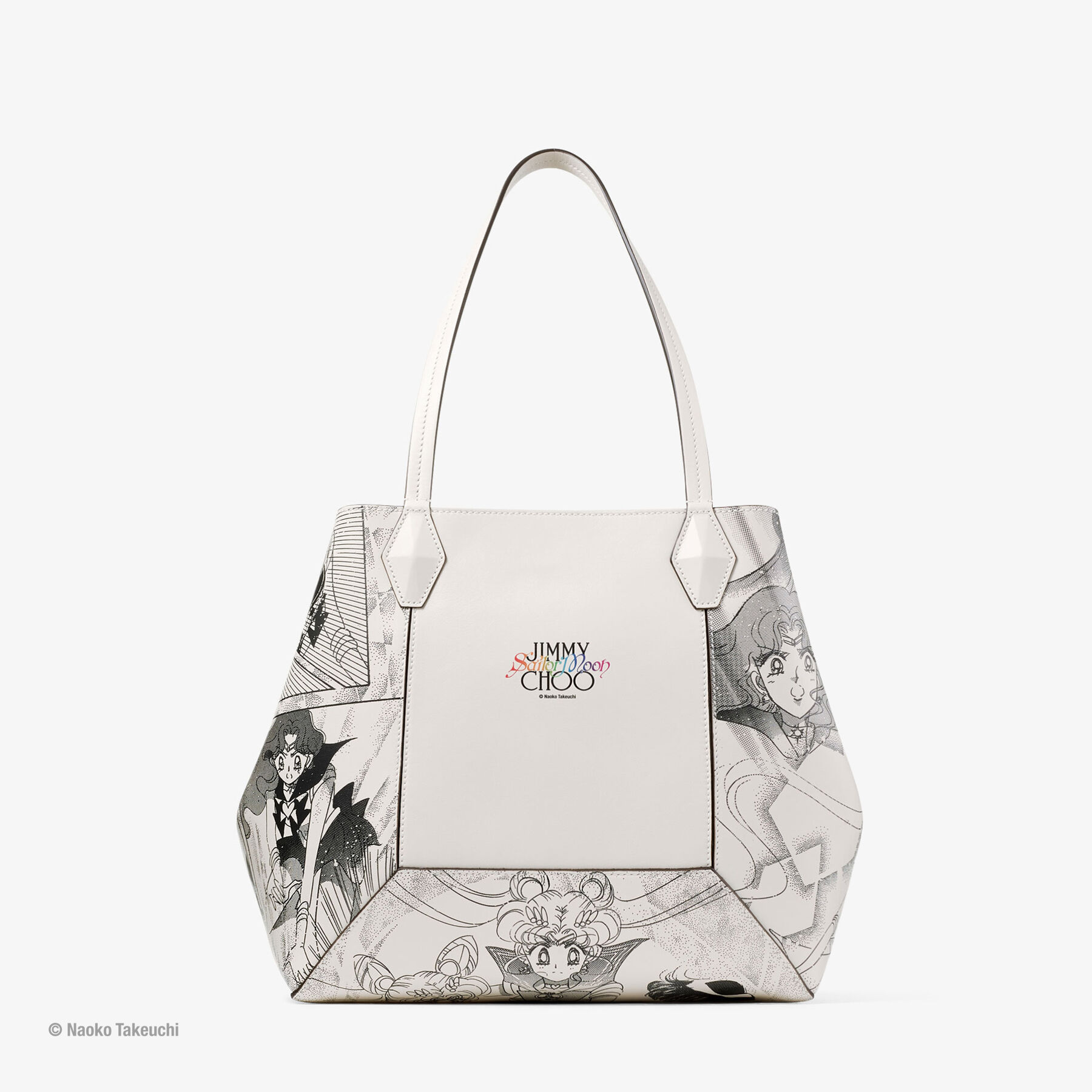 Sailor Guardians Diamond Tote/M White Manga Print Leather Tote Bag