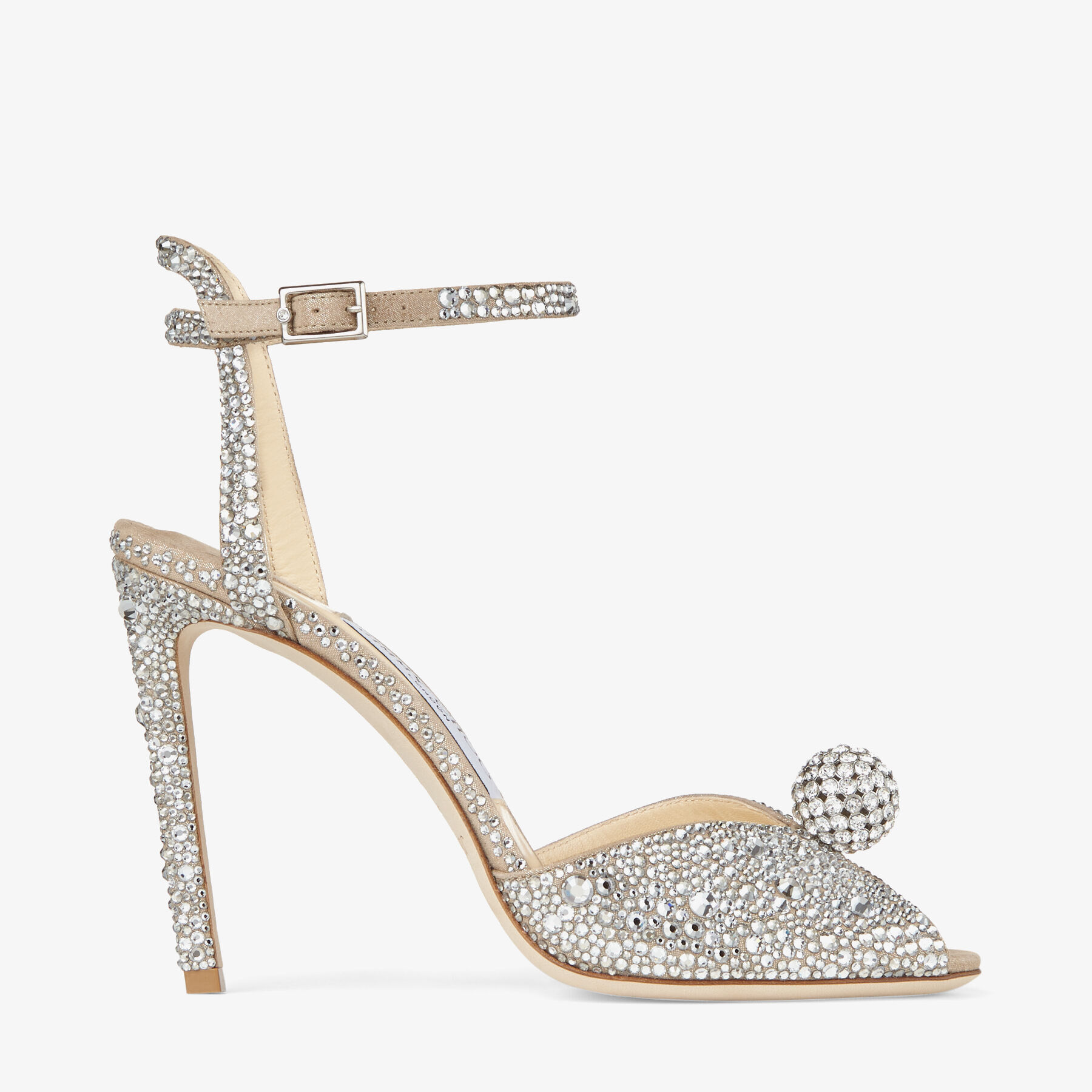 Sacora 100 Nude Suede Sandals with Hotfix Crystals and Sphere Detail