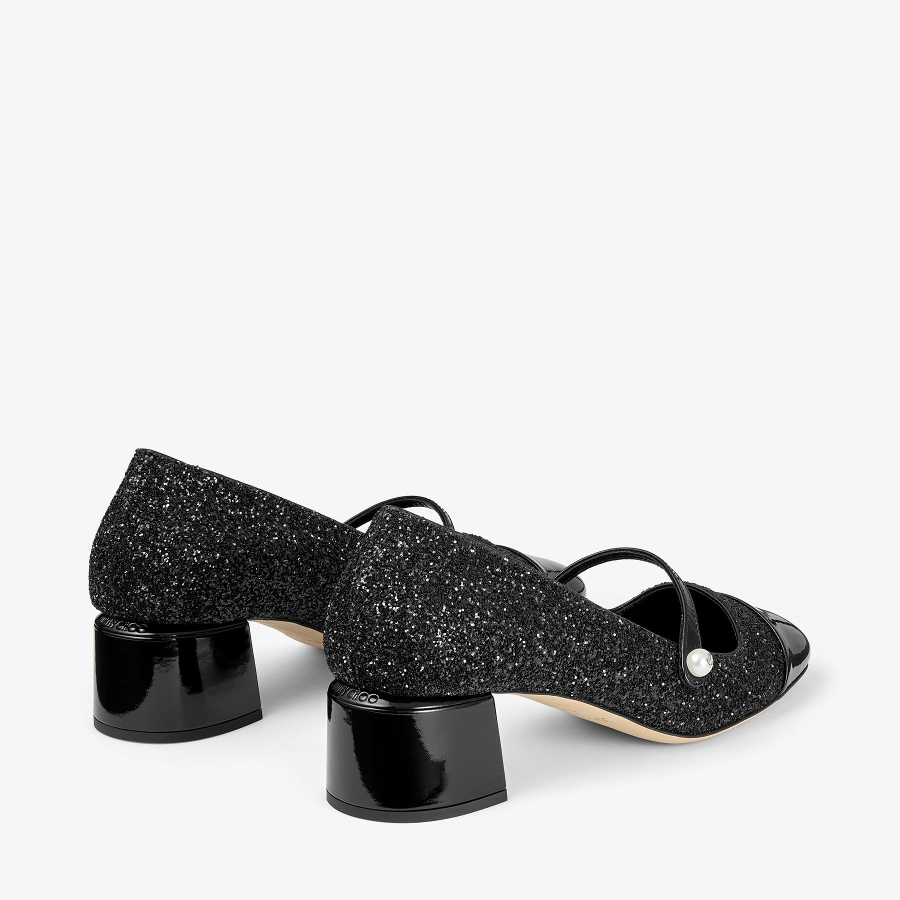 Elisa 45 Black Leather Glitter Pumps