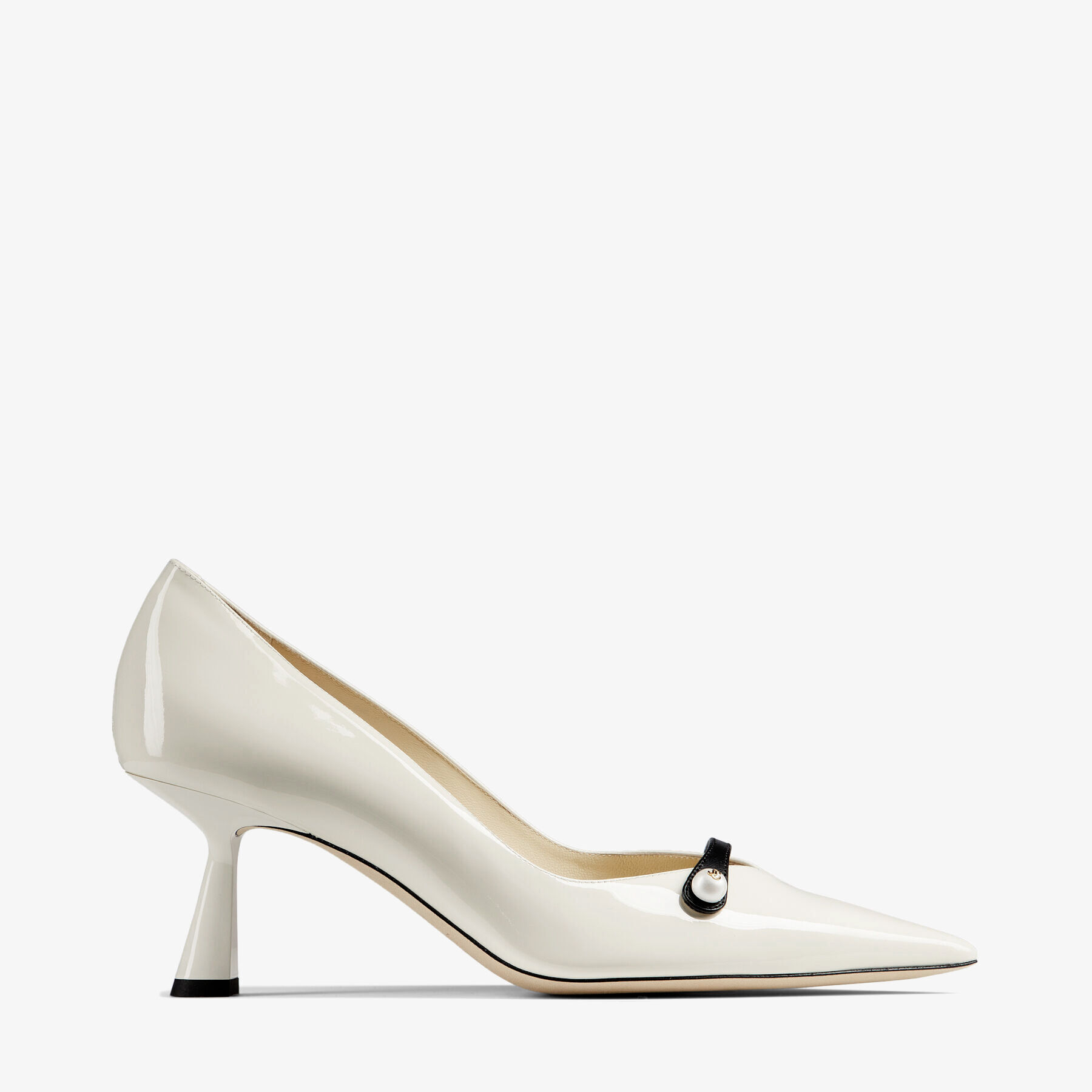 Rosalia 65 Latte Patent Pointed Pumps with Pearl Detail