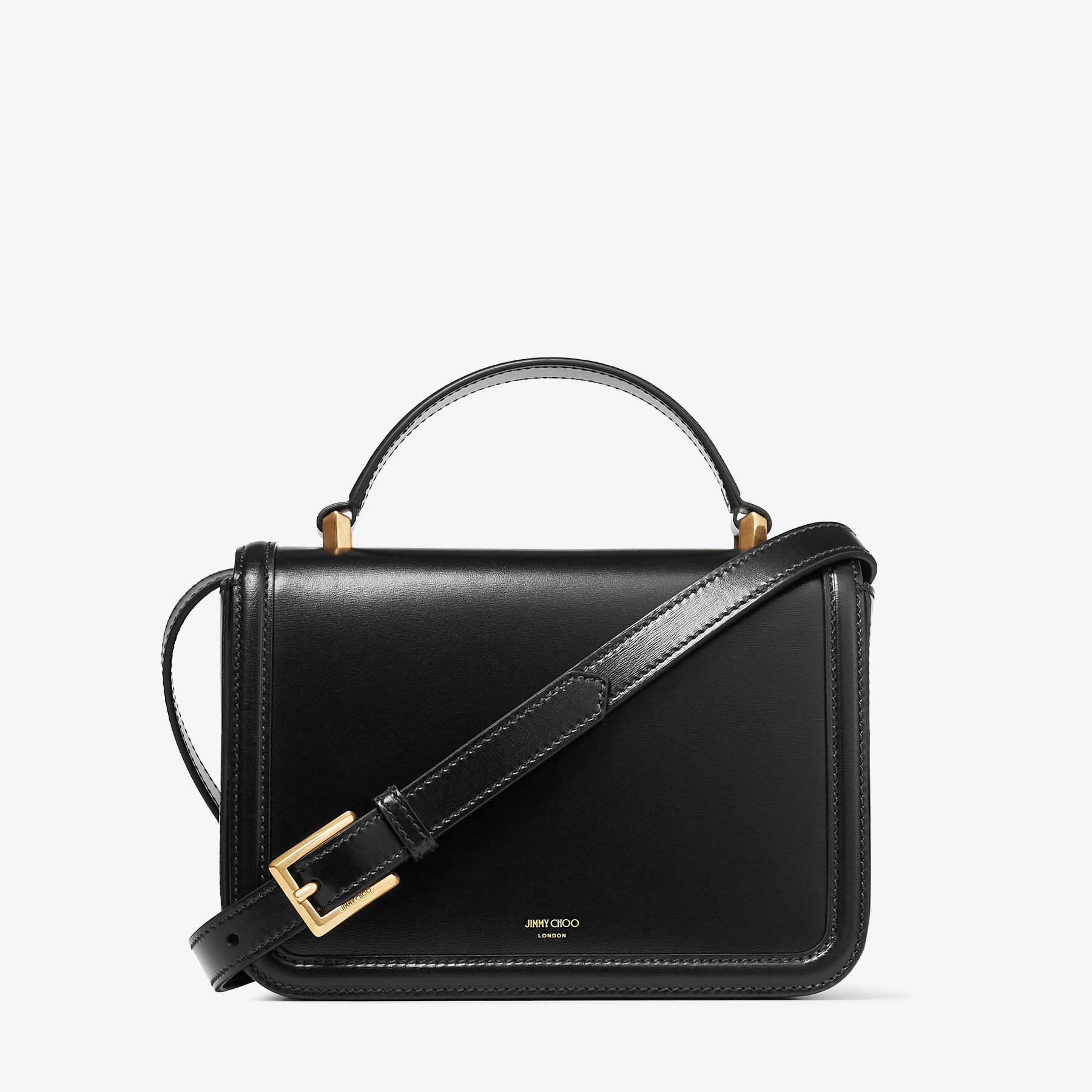 Diamond Top Handle Black Box Calf Leather Top Handle Bag