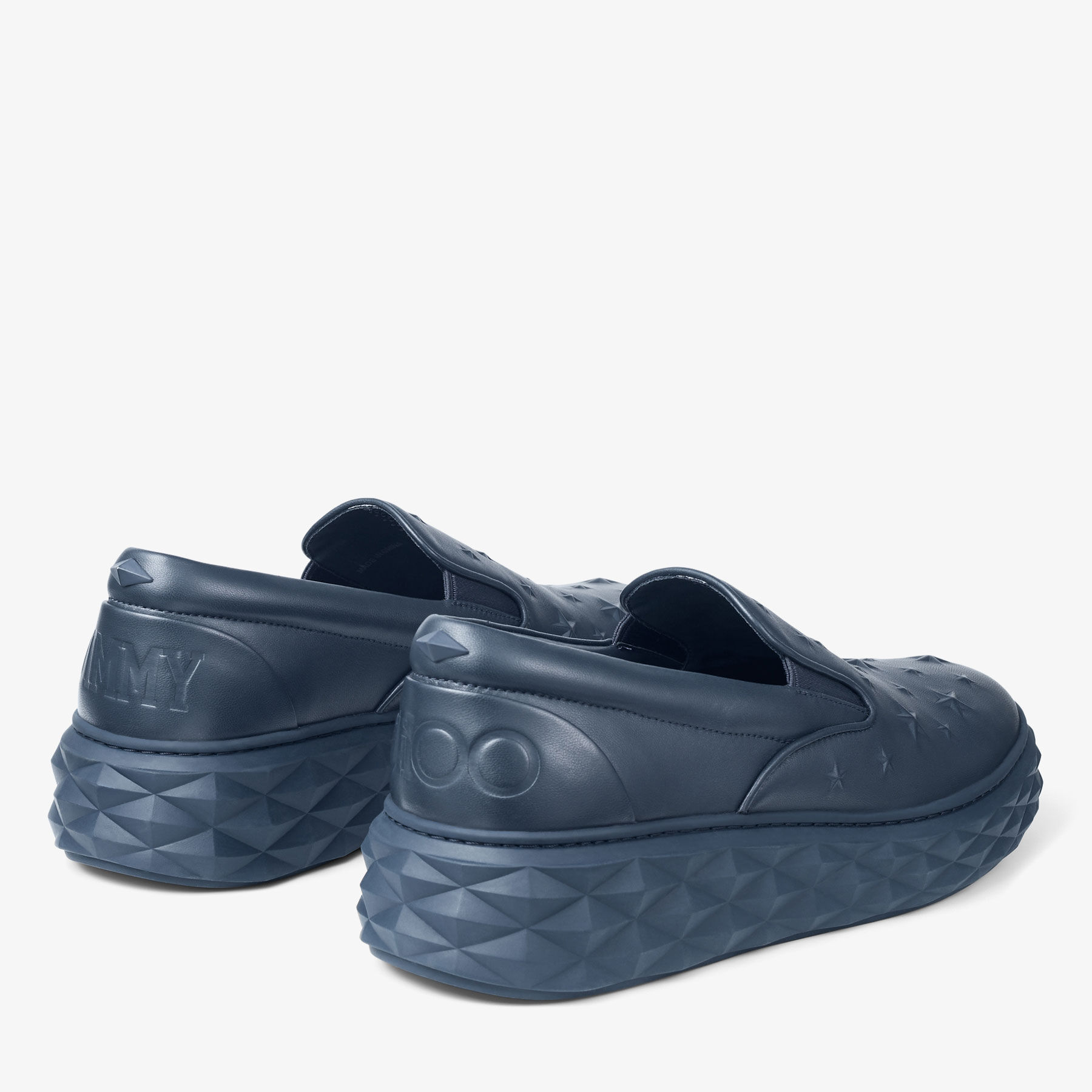 Diamond Slip On M Navy Embossed Leather Slip On Trainers
