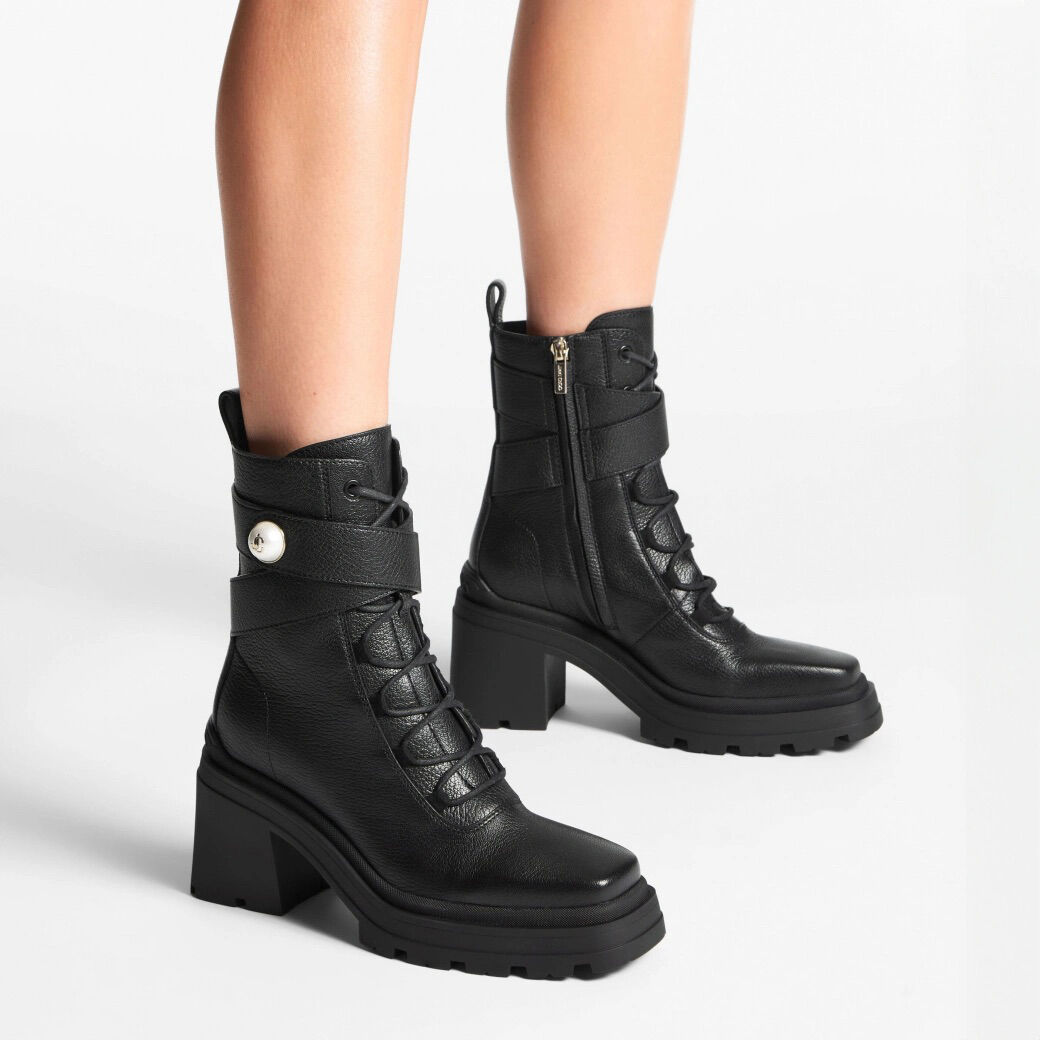 Noemi 80 Black Leather Ankle Boots
