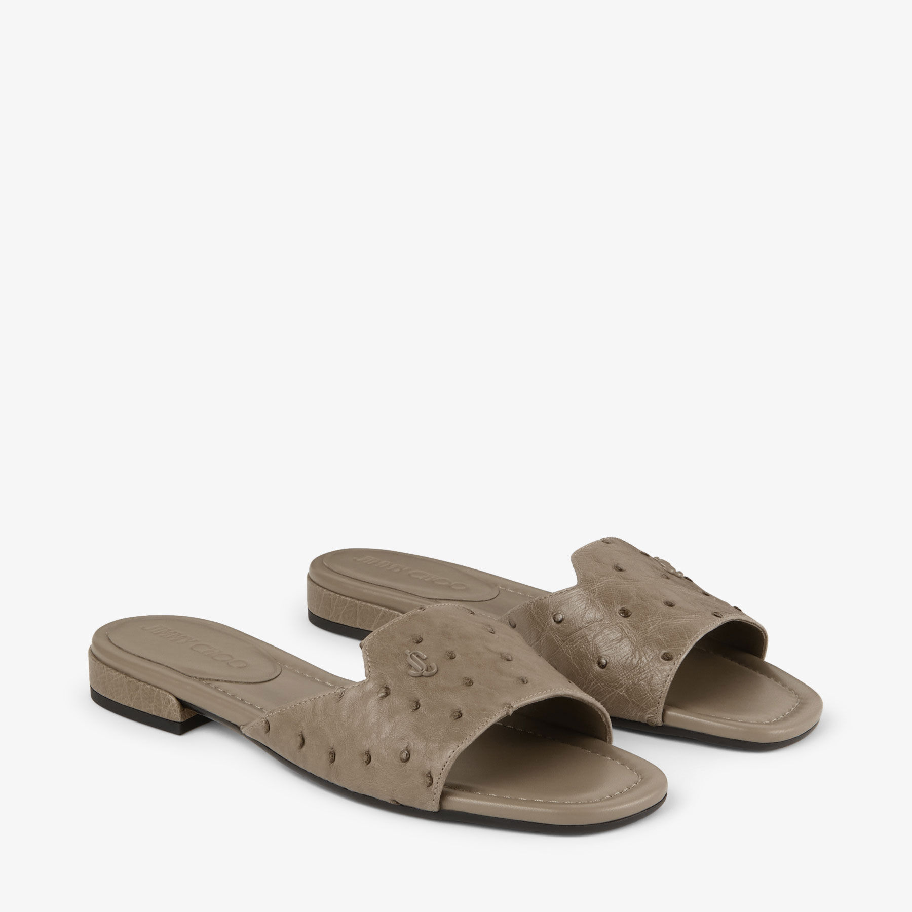 Dina Flat Taupe Ostrich Leather Flats