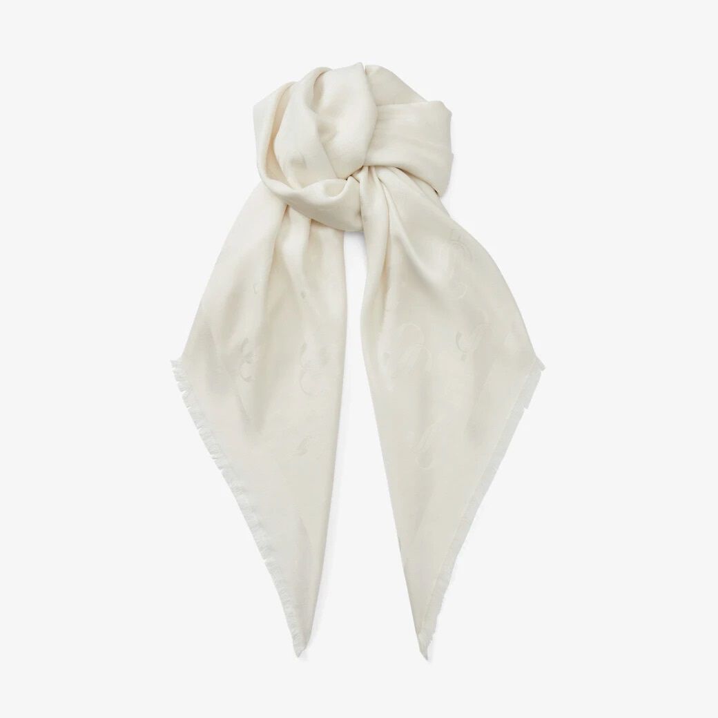 Emani Latte Silk and Wool Jacquard Shawl