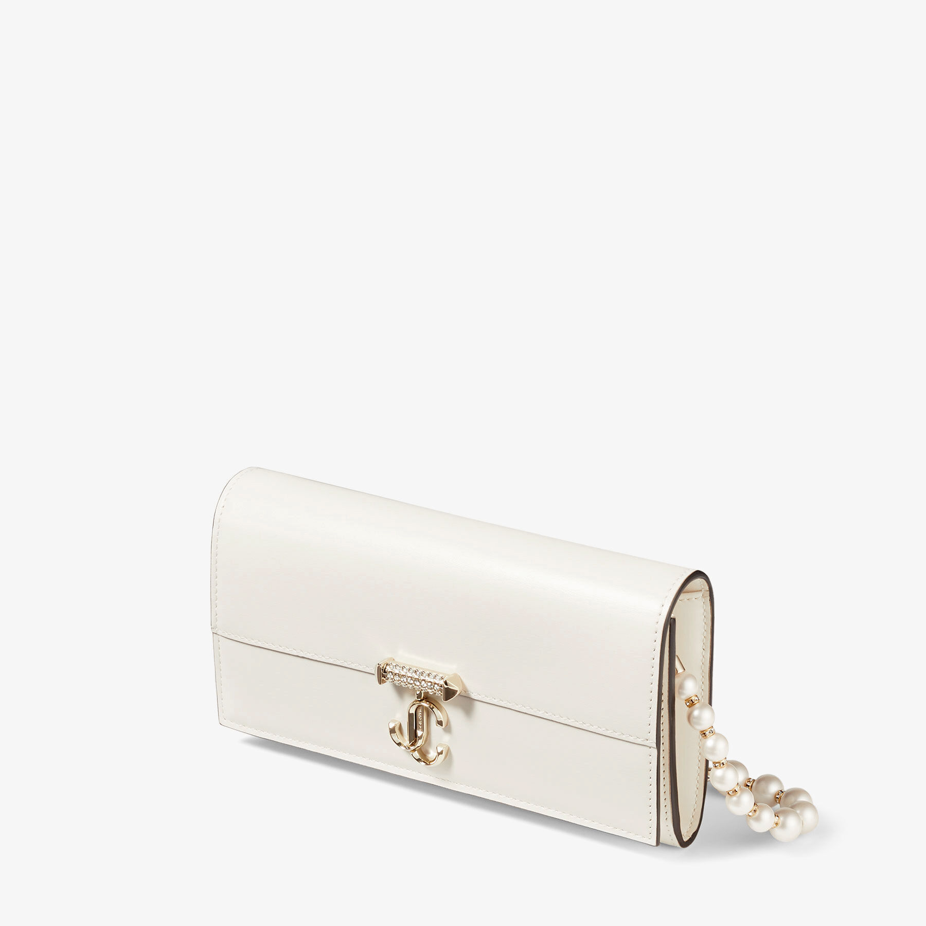 Avenue Wallet with Chain Latte Leather Wallet with Pearl Strap