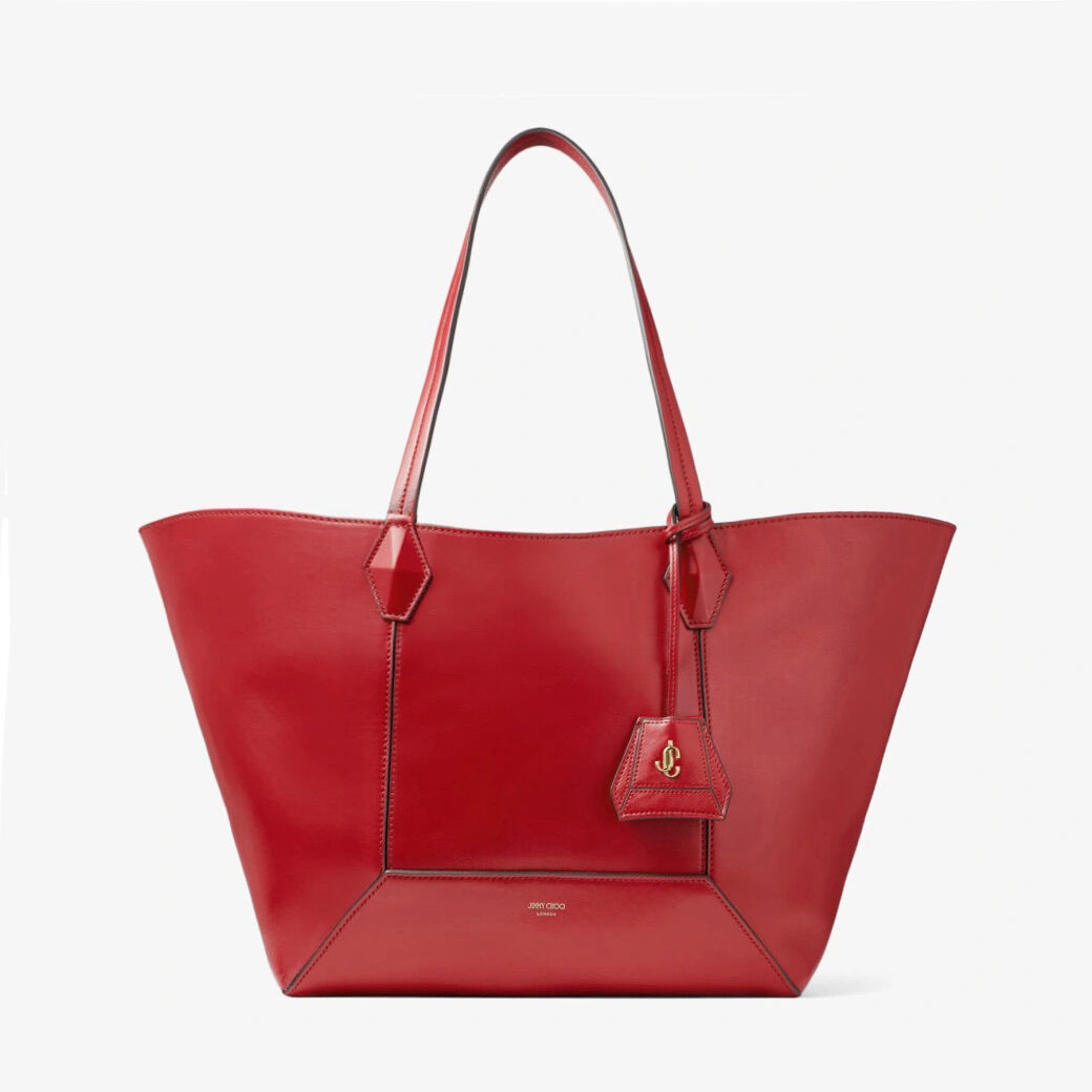 Diamond Tote M Ruby Red Calf Leather Tote Bag