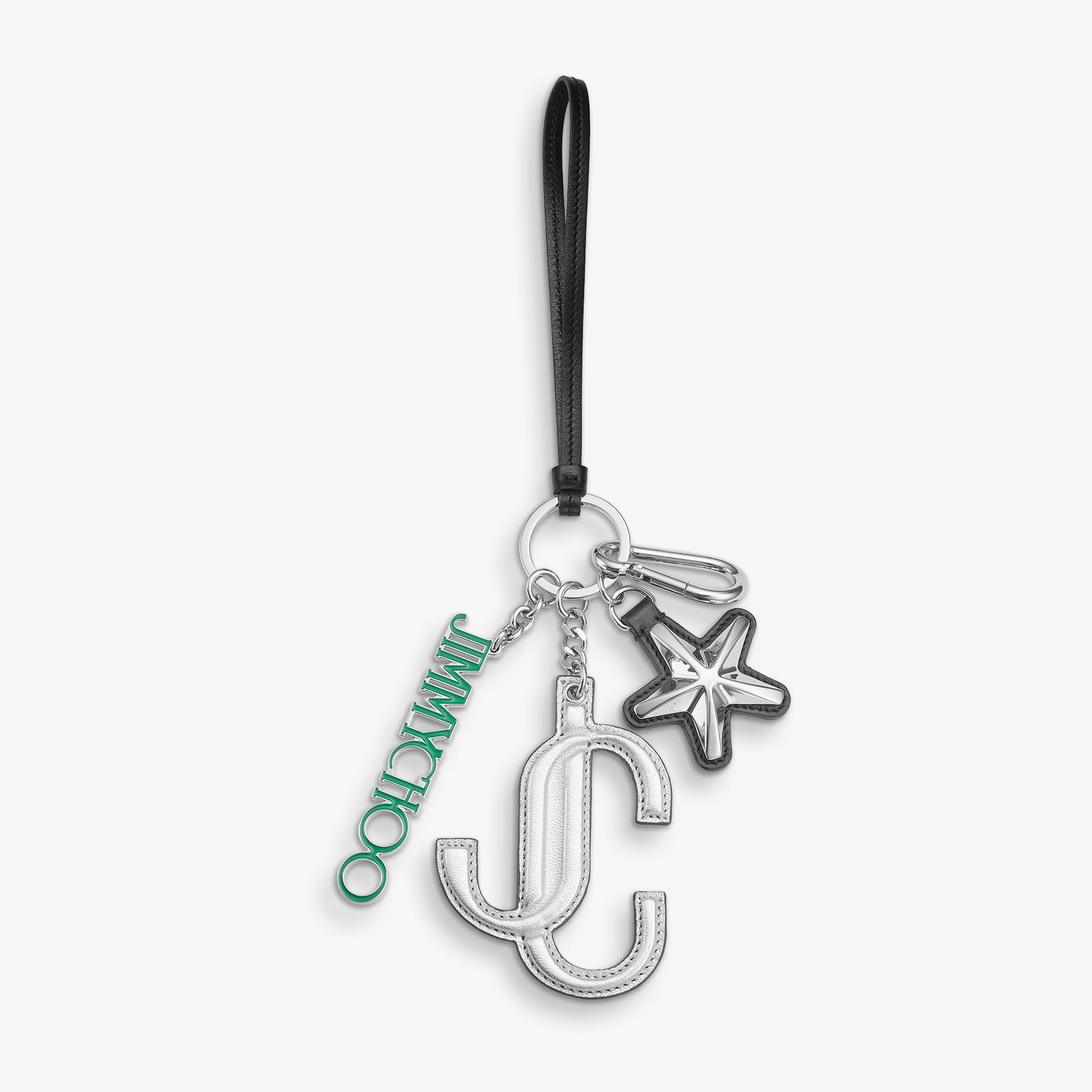 JC Multi Charm Silver & Green Metallic Nappa Star Logo Bag Charm
